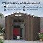 Voir la diapositive 5 : OUTSUNNY Abri de jardin - remise pour outils - cabanon porte verrouillable - dim. 213L x 130l x 185H cm - tôle d'acier chocolat