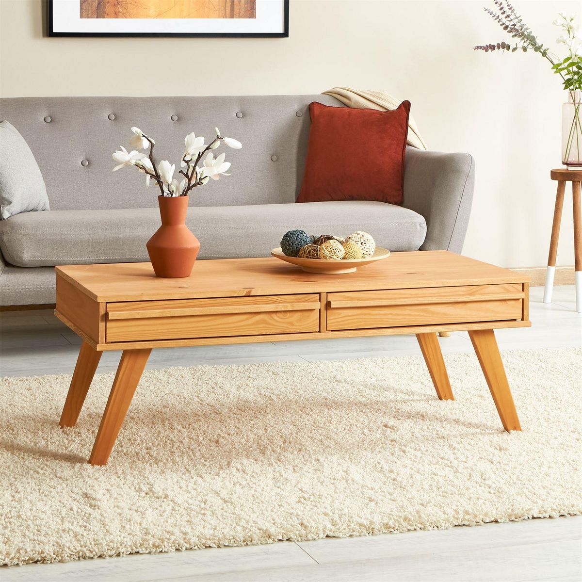 IDIMEX Table basse JONA avec 2 tiroirs, en pin massif