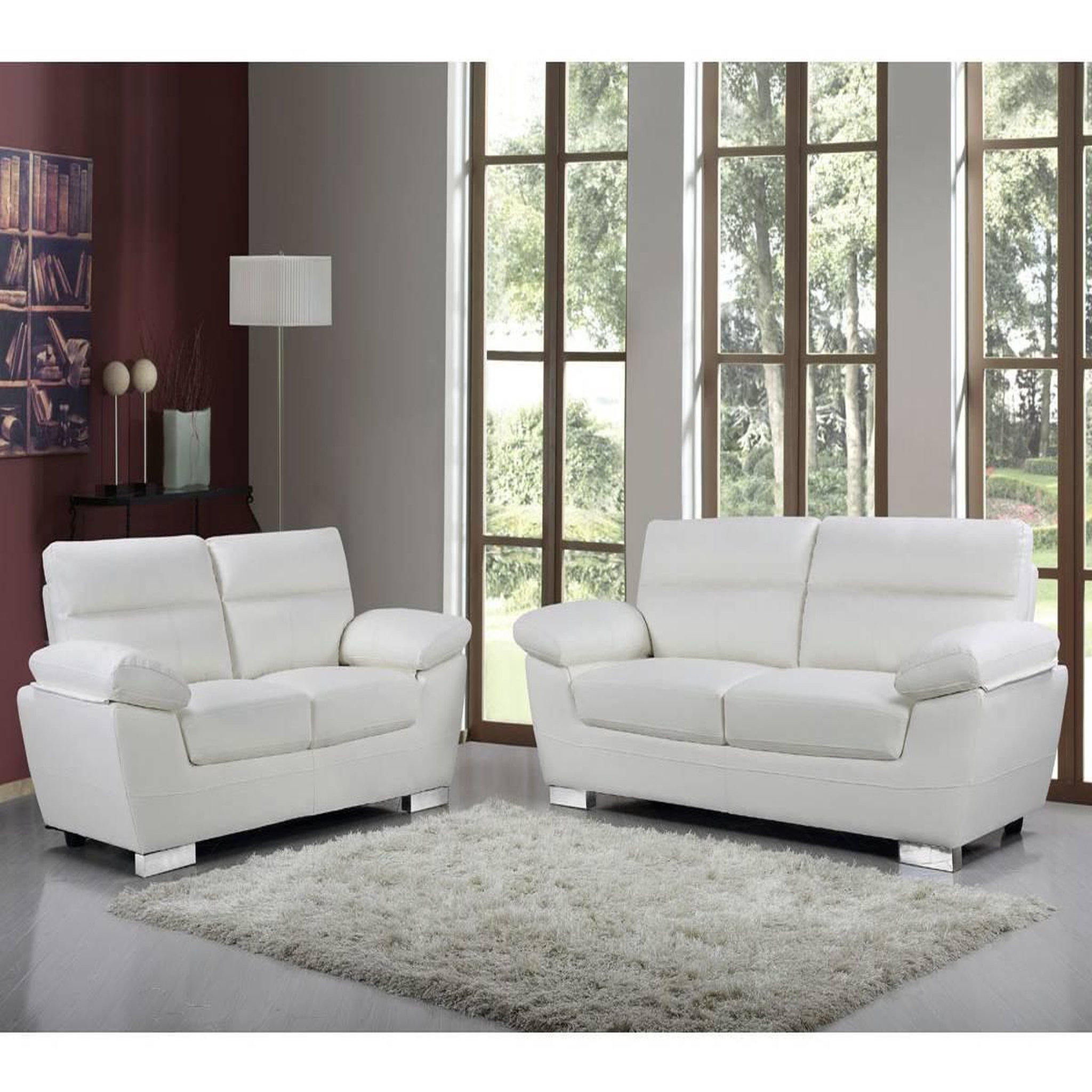 Voir la diapositive 3 : Habitat et Jardin Canapé fixe en cuir reconstitué et pvc  dallas  - 169 x 88 x 90 cm - 2 places - blanc
