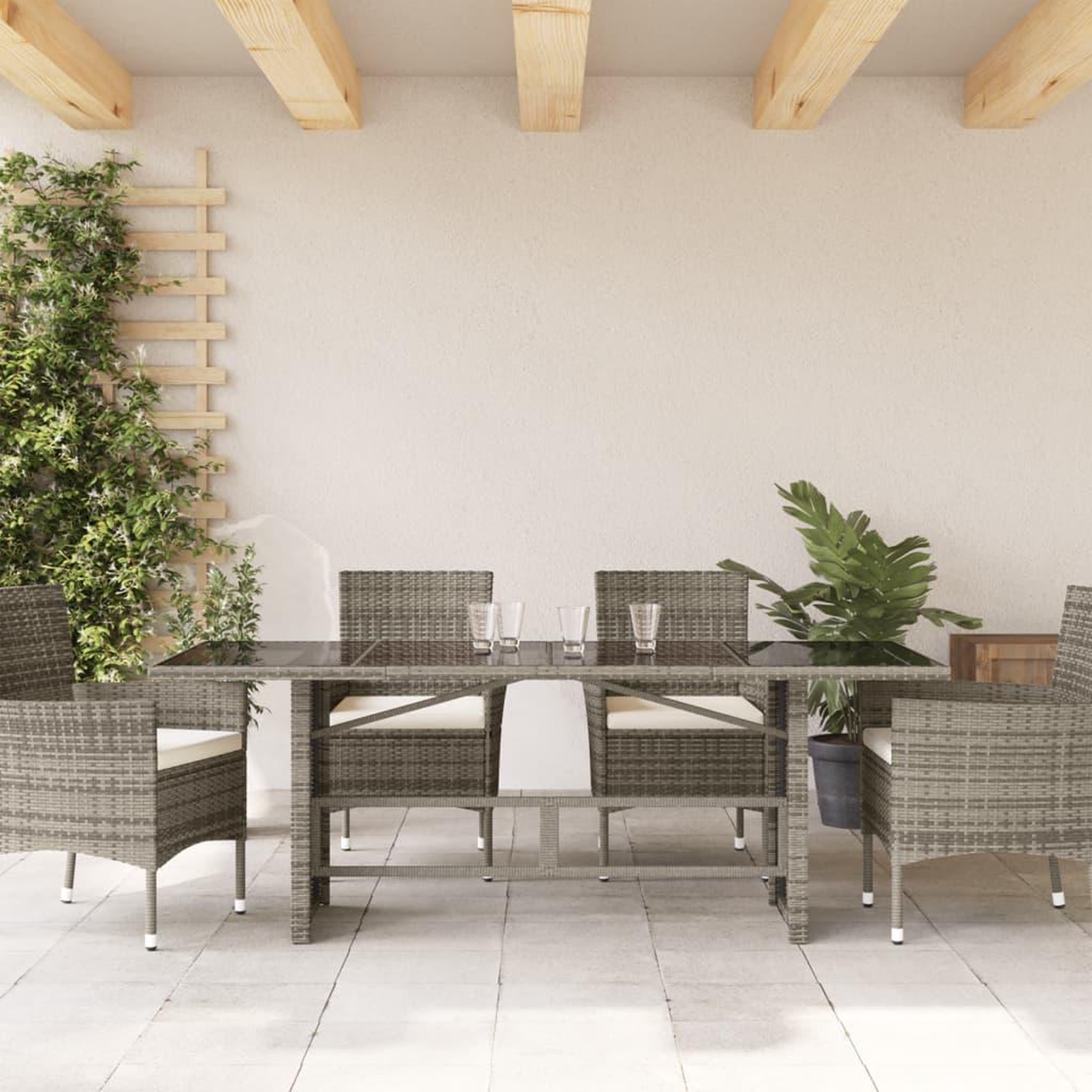 Voir la diapositive 3 : VIDAXL Table de jardin avec dessus en verre gris resine tressee