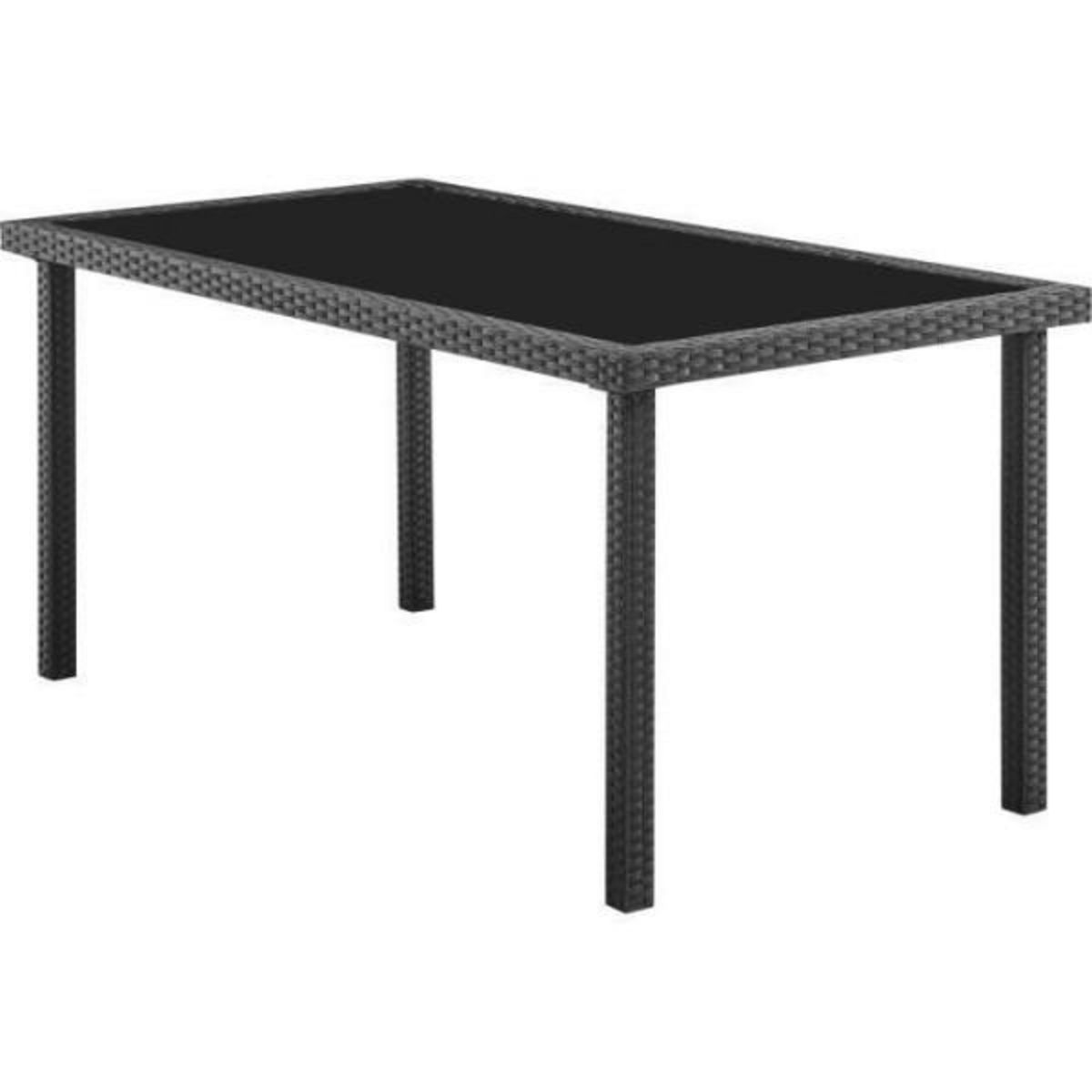 MARKET24 Ensemble repas de jardin - plateau en verre trempé et 6 chaises en résine tressée noir - Table 160x80x73 cm - Chaise : 44x54x