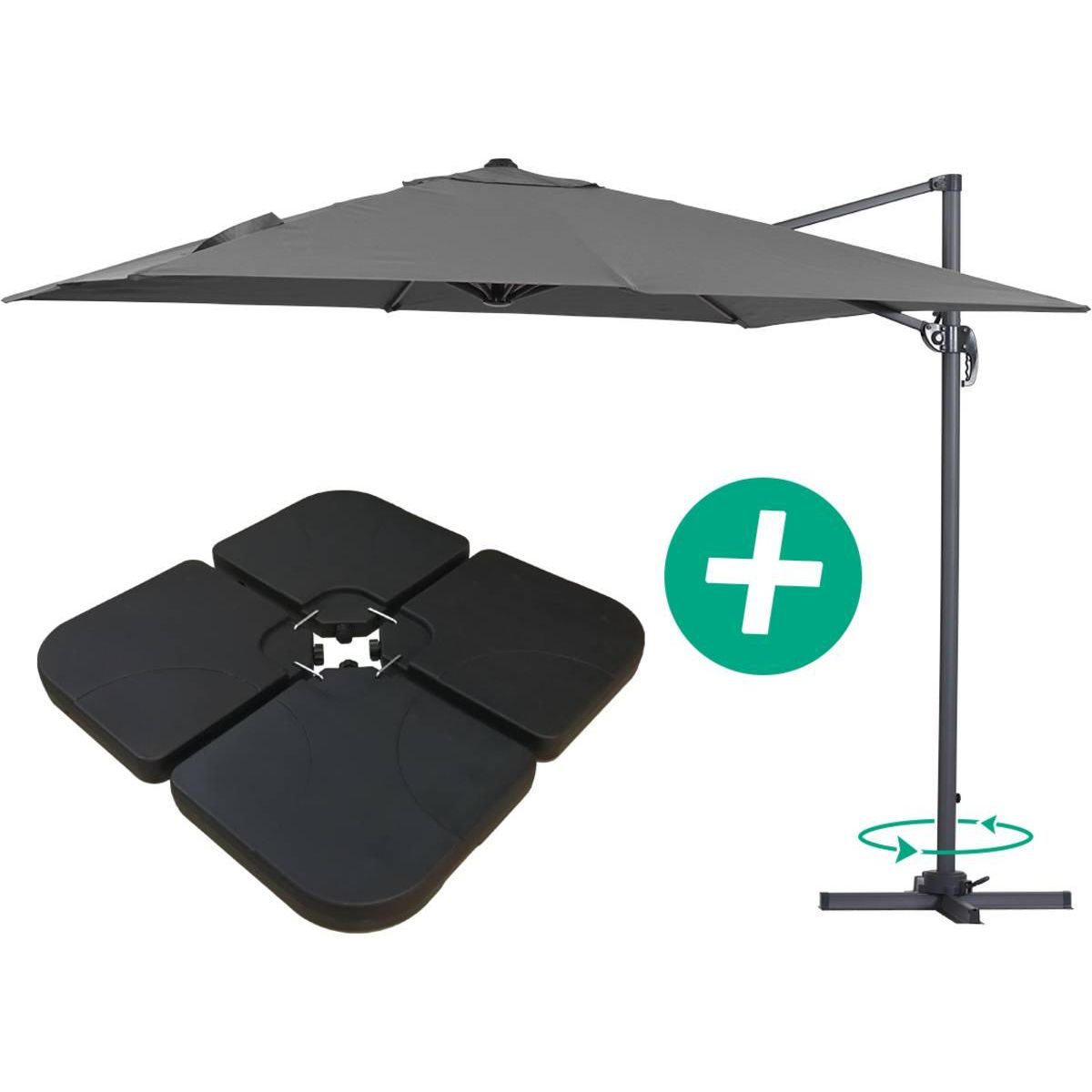 Habitat et Jardin Parasol jardin déporté Alu  Sun 3  - Carré - 3 x 3 m - Gris - Dalles incluses