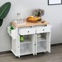 Voir la diapositive 4 : HOMCOM Desserte de cuisine multi rangements 2 tiroirs 2 placard 2 portes avec étagère range-bouteille porte-torchons MDF hévéa