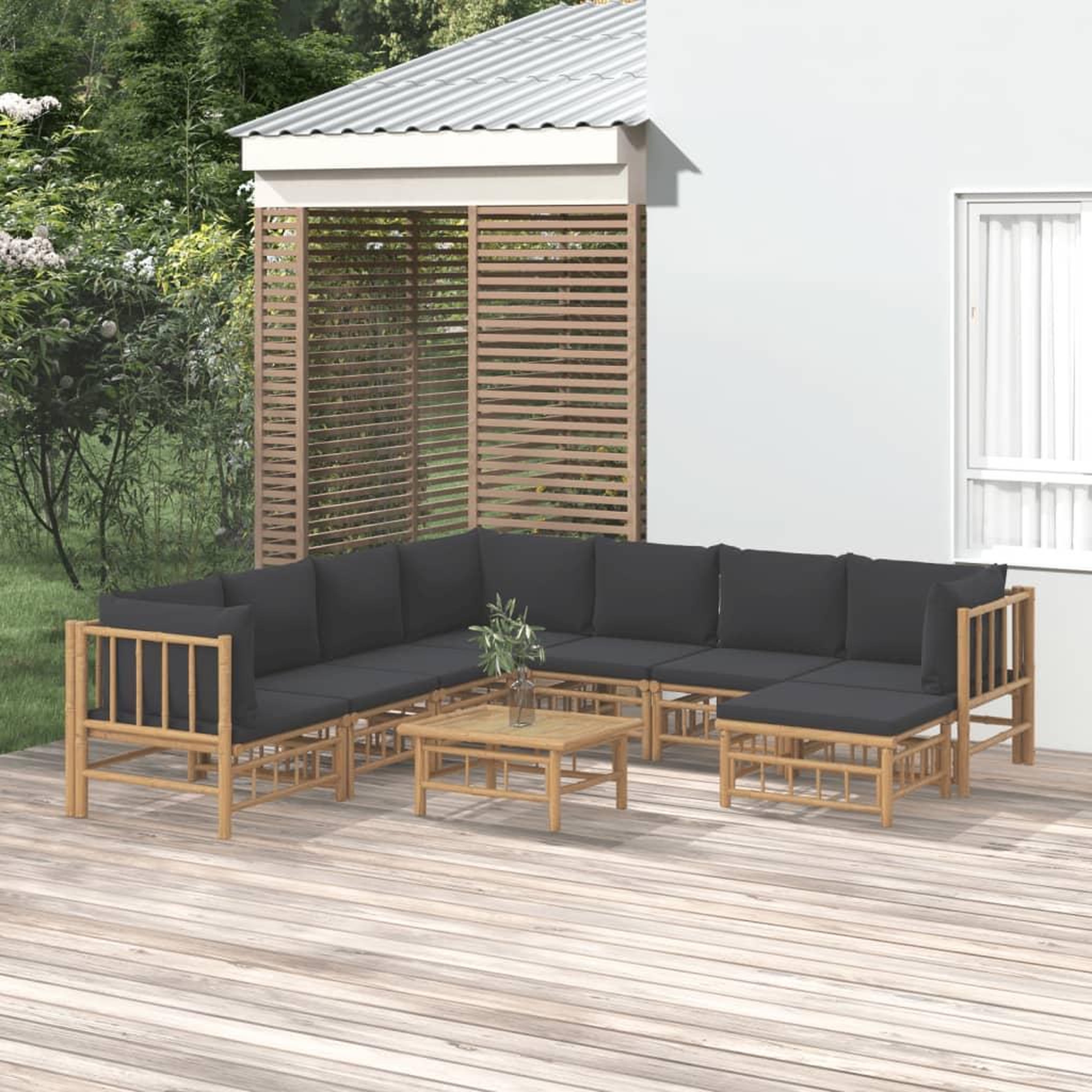 Voir la diapositive 1 : VIDAXL Salon de jardin 9 pcs avec coussins gris fonce bambou