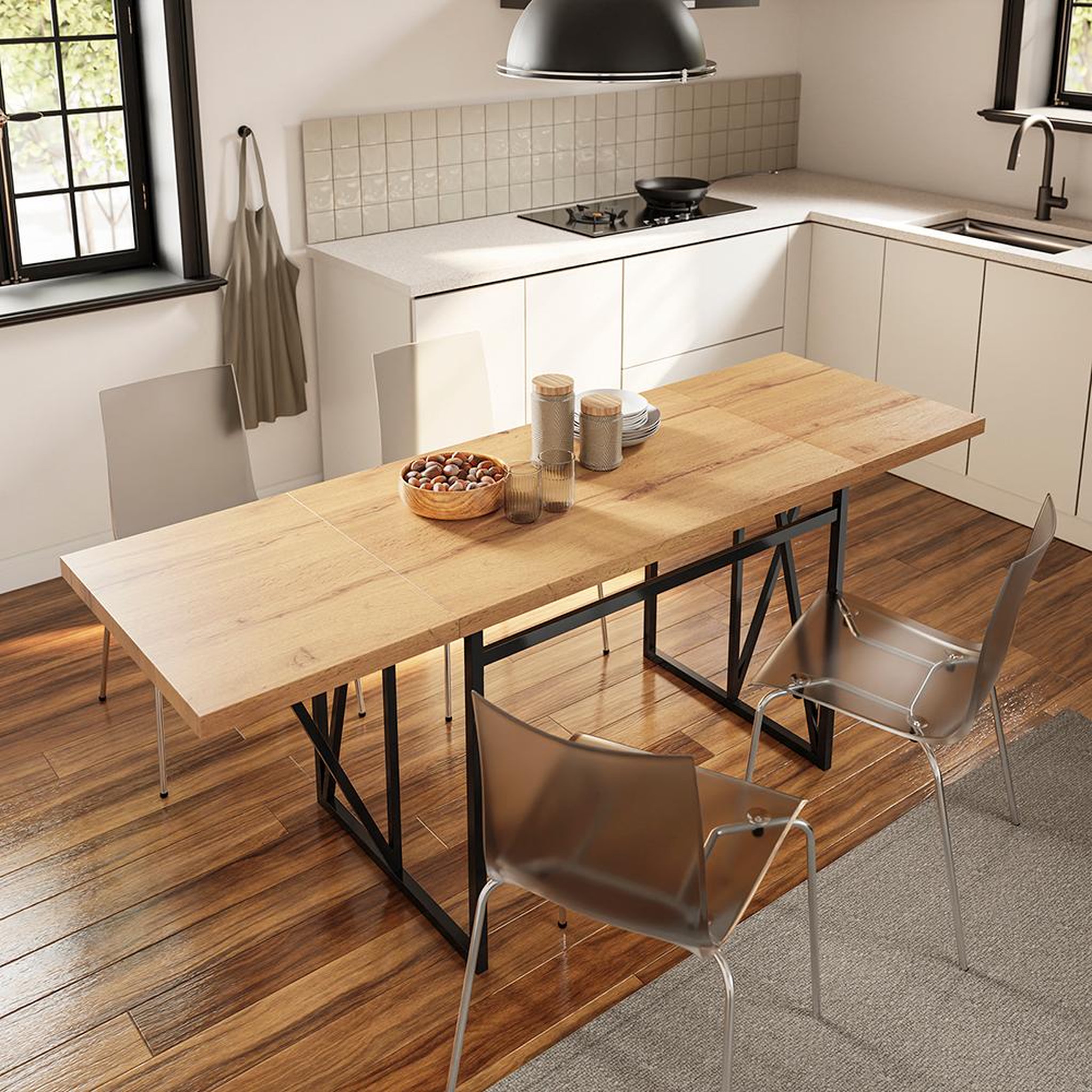 Voir la diapositive 2 : SOBUY Table murale escamotable Chêne clair 200x96x76 cm FWT113-N