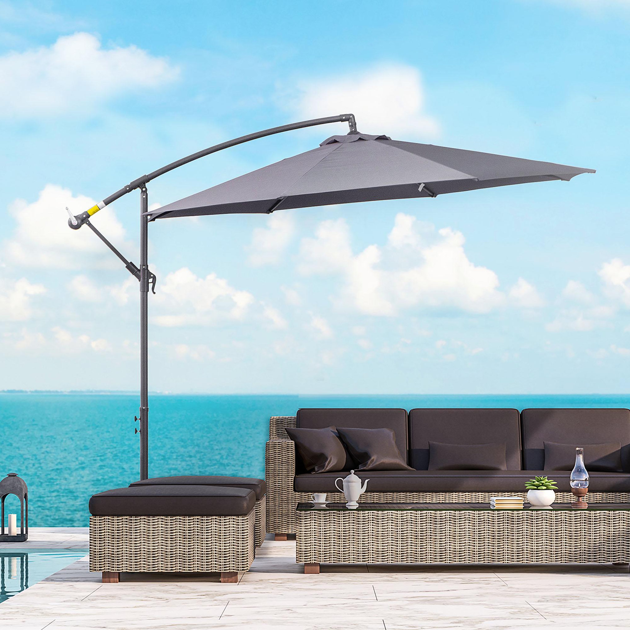 Voir la diapositive 2 : OUTSUNNY Parasol déporté octogonal rabattable dia. 3 m parasol de jardin avec pied en croix gris