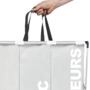 Voir la diapositive 4 : ID MARKET Panier à linge 3 compartiments pliable gris