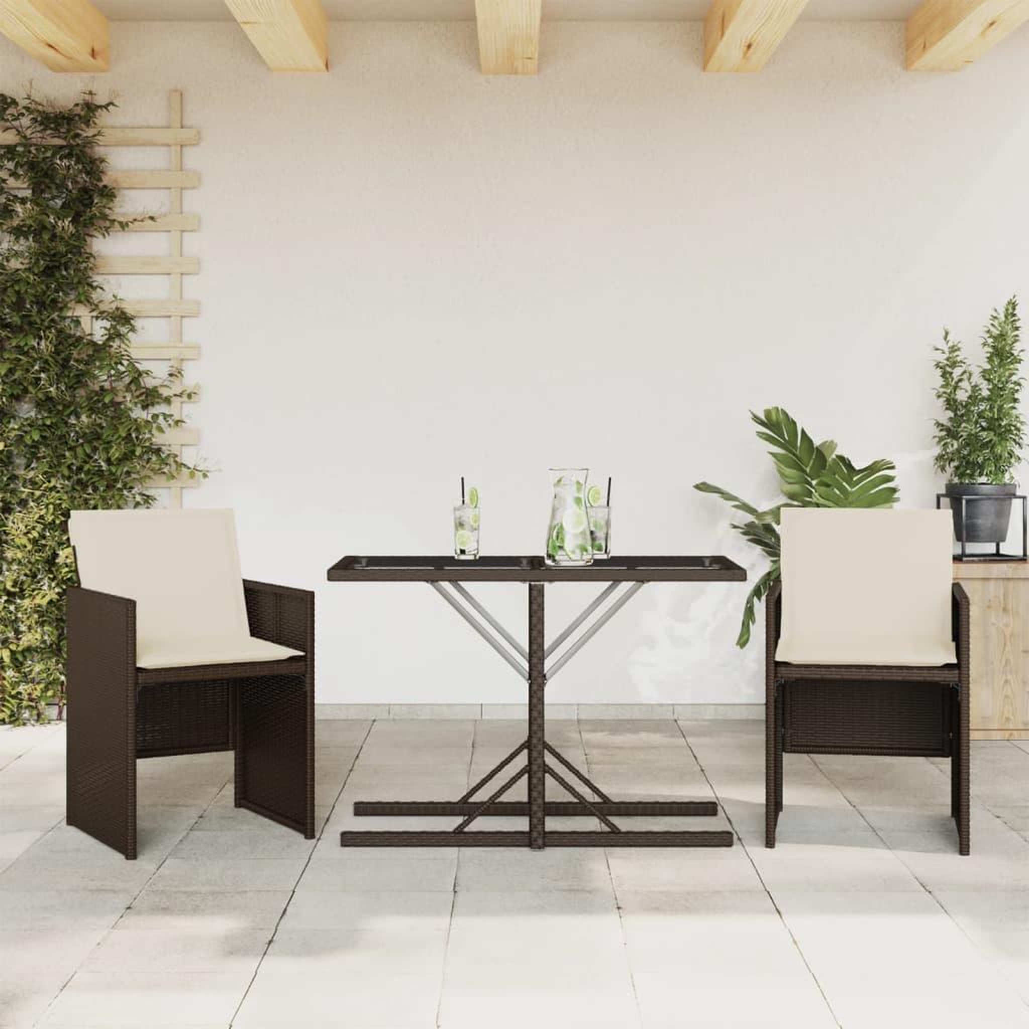 VIDAXL Ensemble de bistro 3 pcs avec coussins marron resine tressee