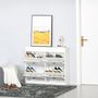 Voir la diapositive 6 : HOMCOM Armoire à chaussures meuble à chaussures rangement pour 32 paires dim. 98L x 24l x 83H cm  4 portes abattantes double niveau MDF blanc