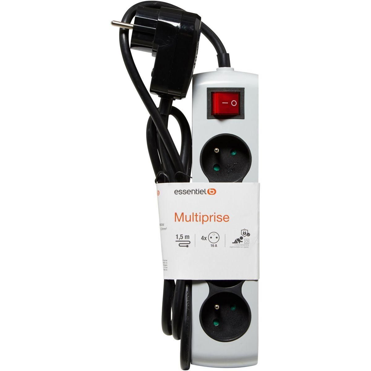 ESSENTIEL B Multiprise 4 prises parafoudre grise