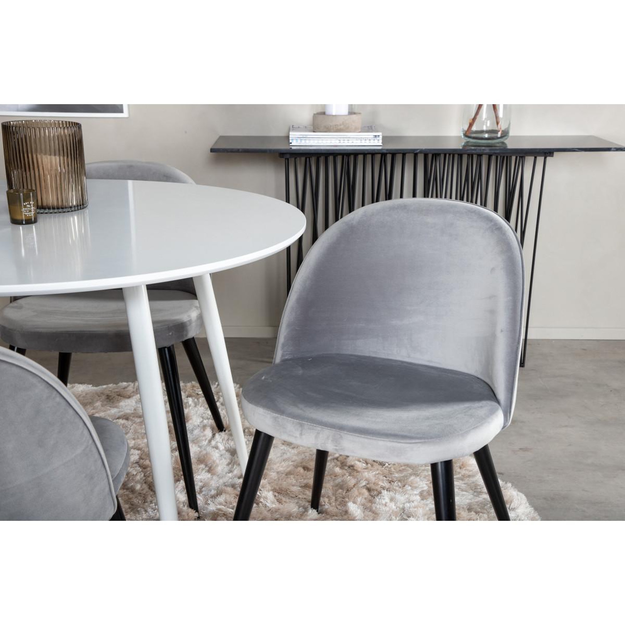 Voir la diapositive 5 : Paris Prix Ensemble table à manger & 4 chaises  plaza i & velvet  100cm blanc & gris