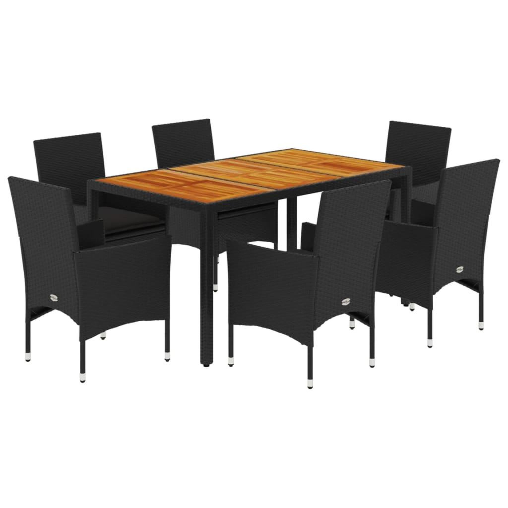 Voir la diapositive 2 : VIDAXL Ensemble a manger de jardin et coussins 7pcs noir rotin acacia