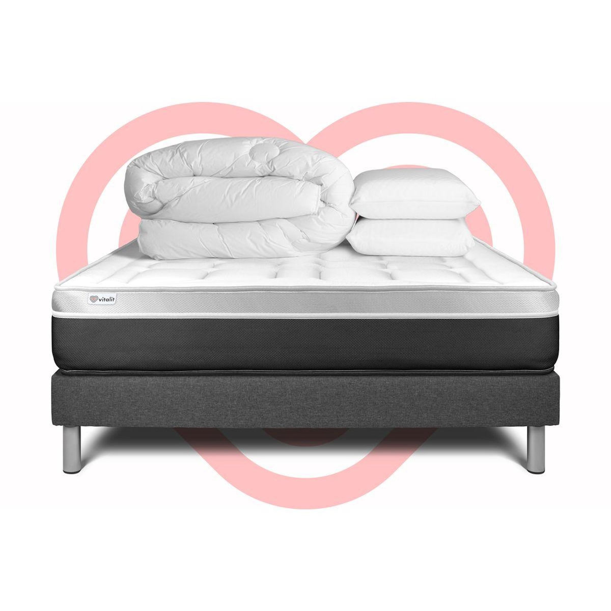 VITALIT Pack prêt à dormir VITAL SOFT 180 x 200 cm sommier Kit gris