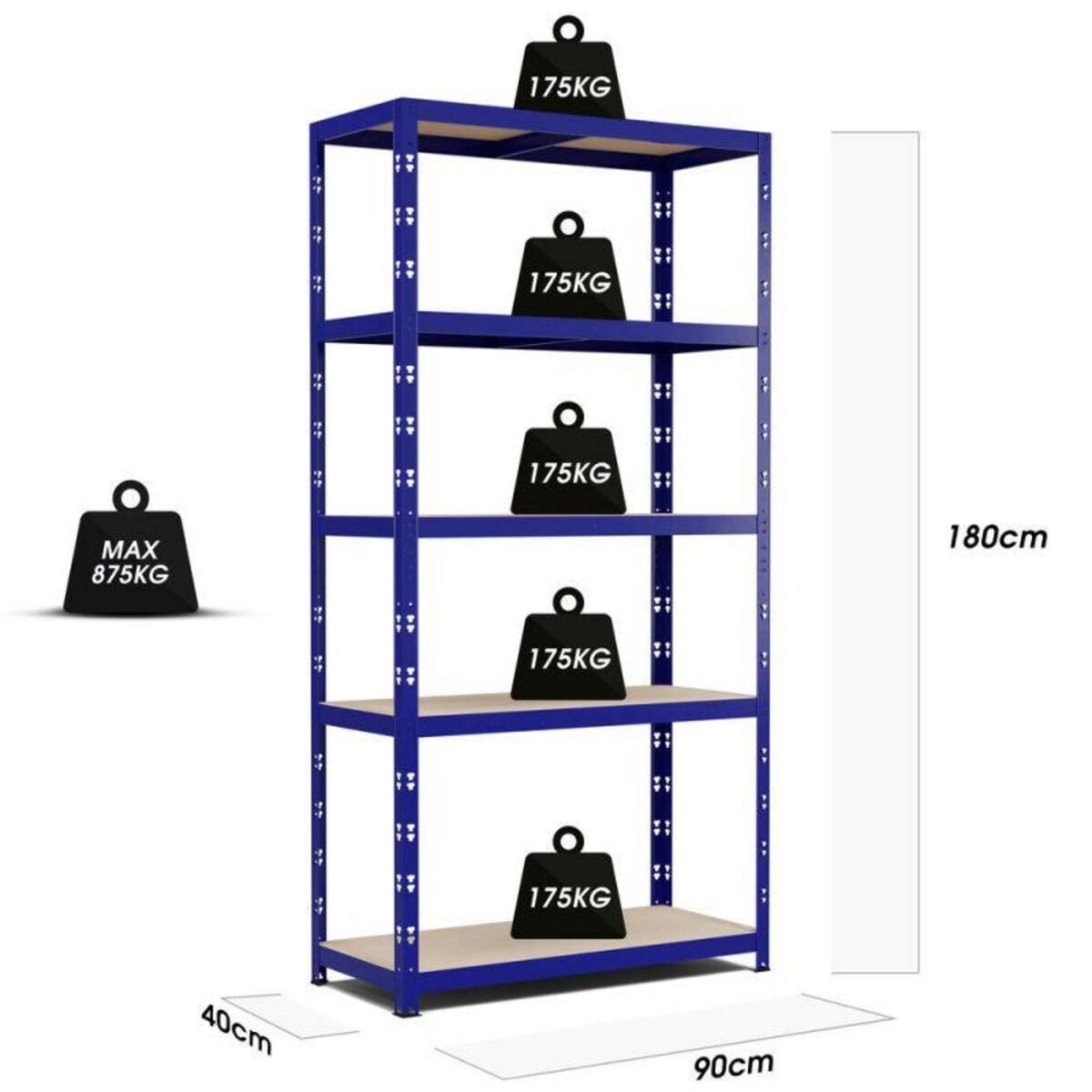 EUROSPEN Etagère de rangement modulable et polyvalente pour atelier, garage, cave... Charge Lourde max 875kg -180x90x40cm - Bleu