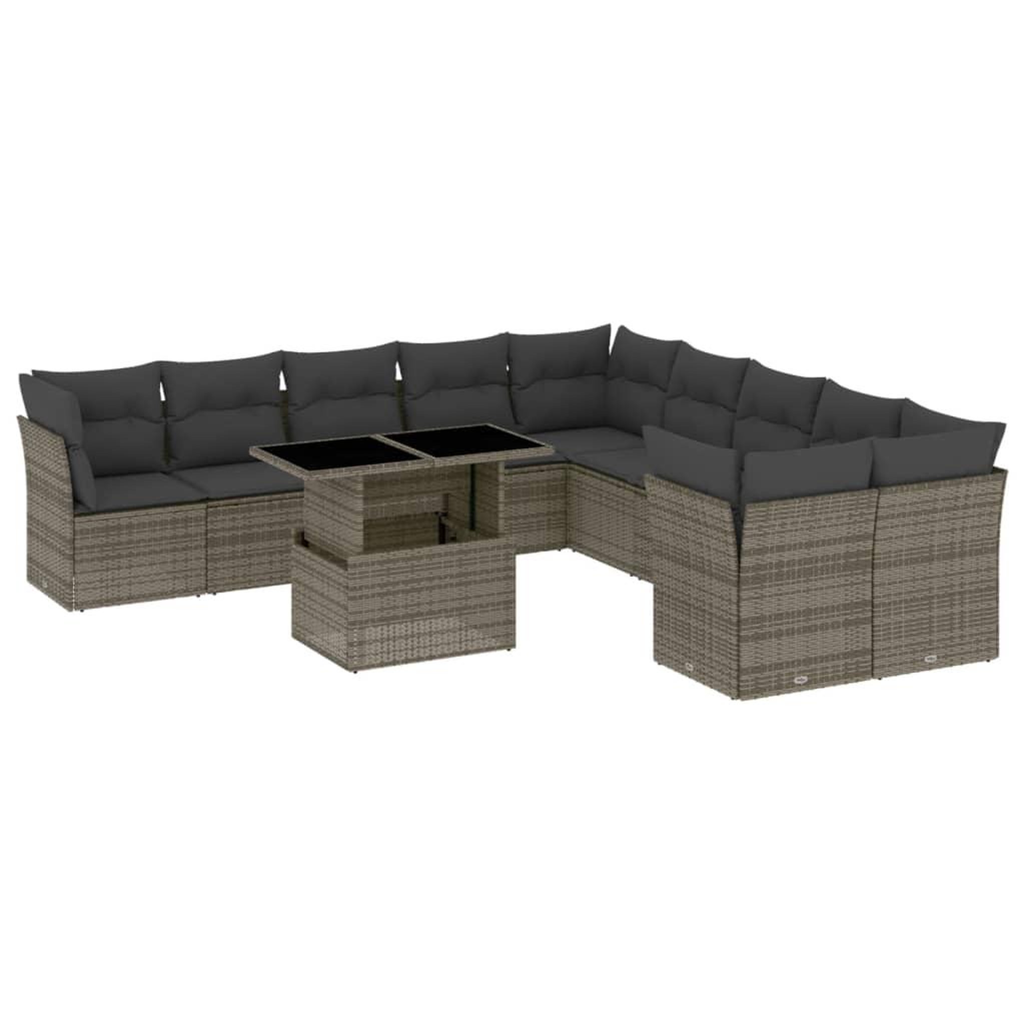 Voir la diapositive 2 : VIDAXL Salon de jardin 11 pcs avec coussins gris resine tressee