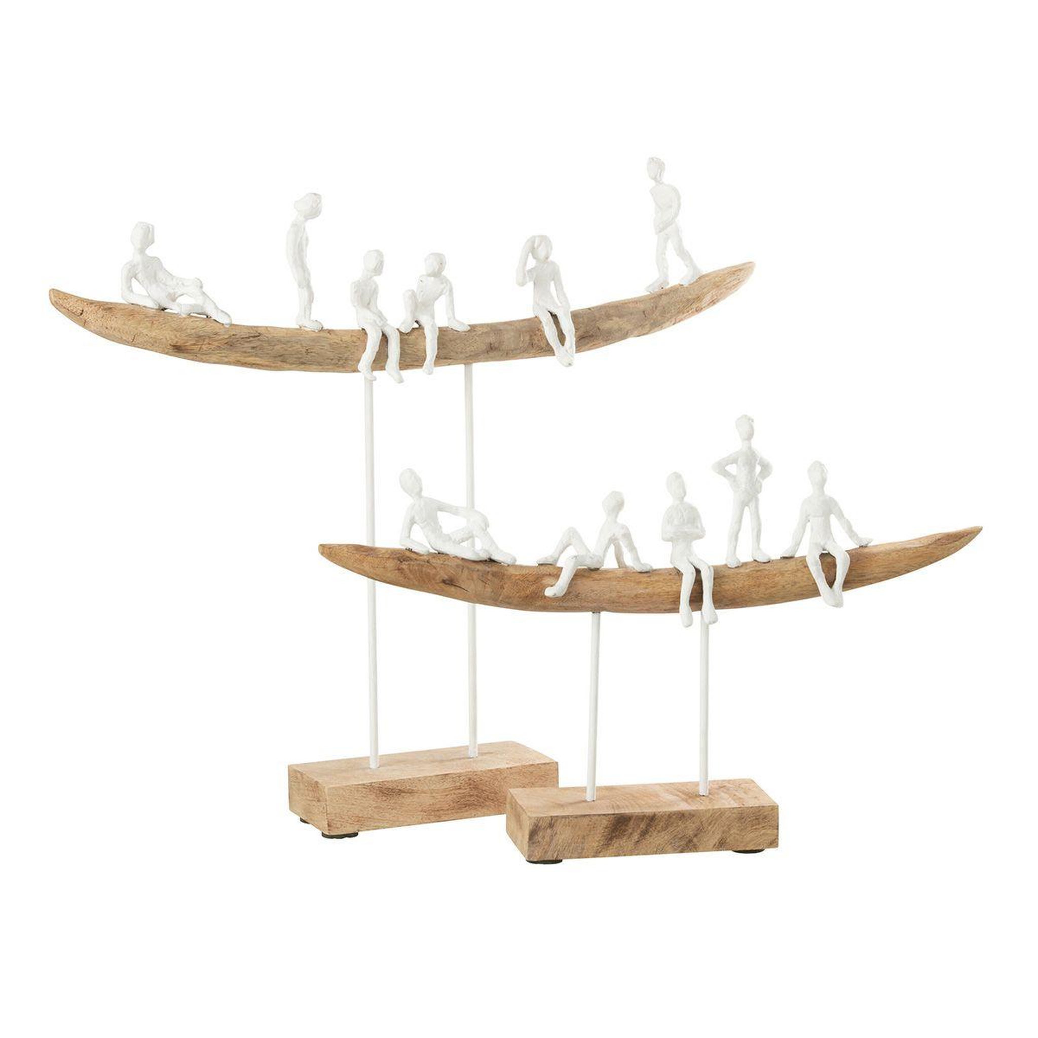 Voir la diapositive 2 : J-LINE Statuette déco en bois  personnage sur banc  30cm naturel