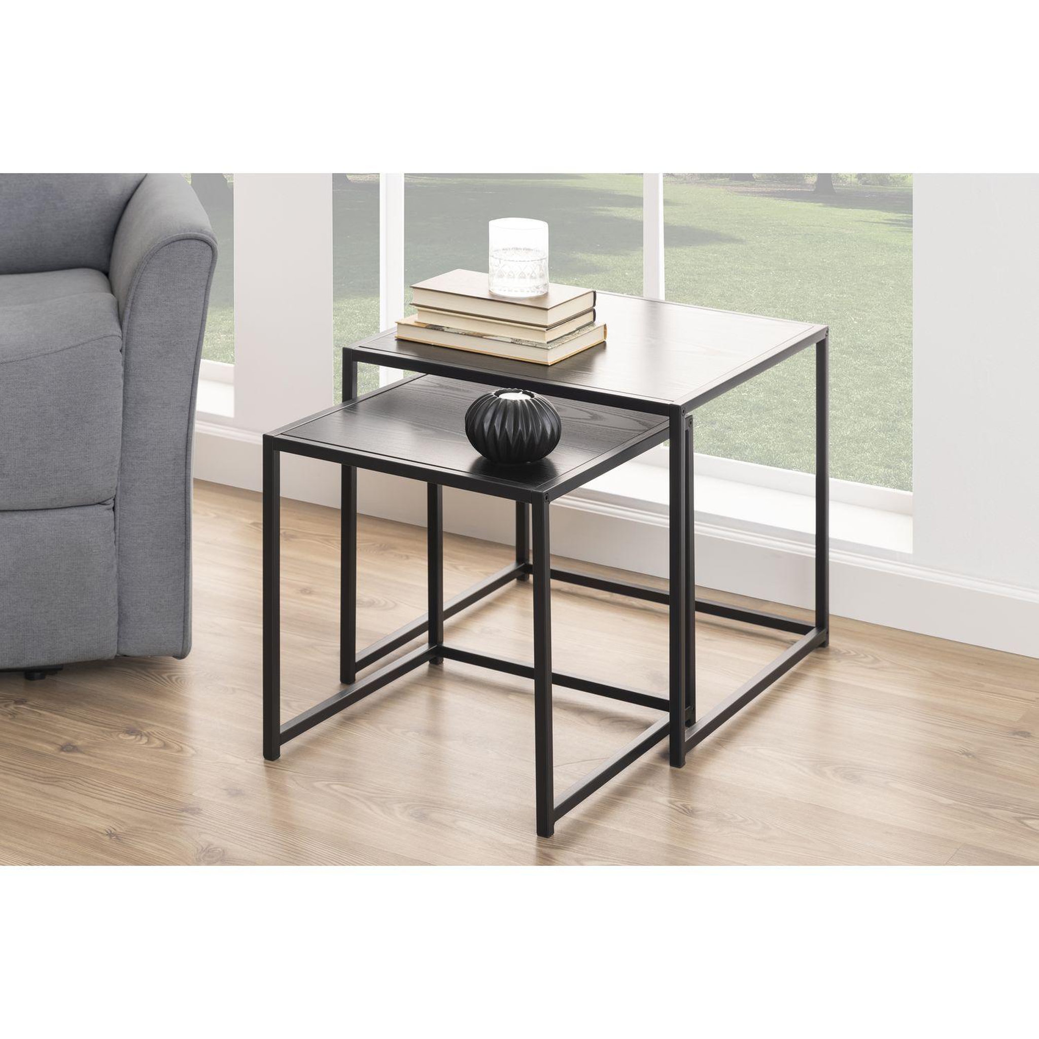 Voir la diapositive 2 : TOILINUX Duo de tables d'appoint encastrables en MDF et métal - Noir