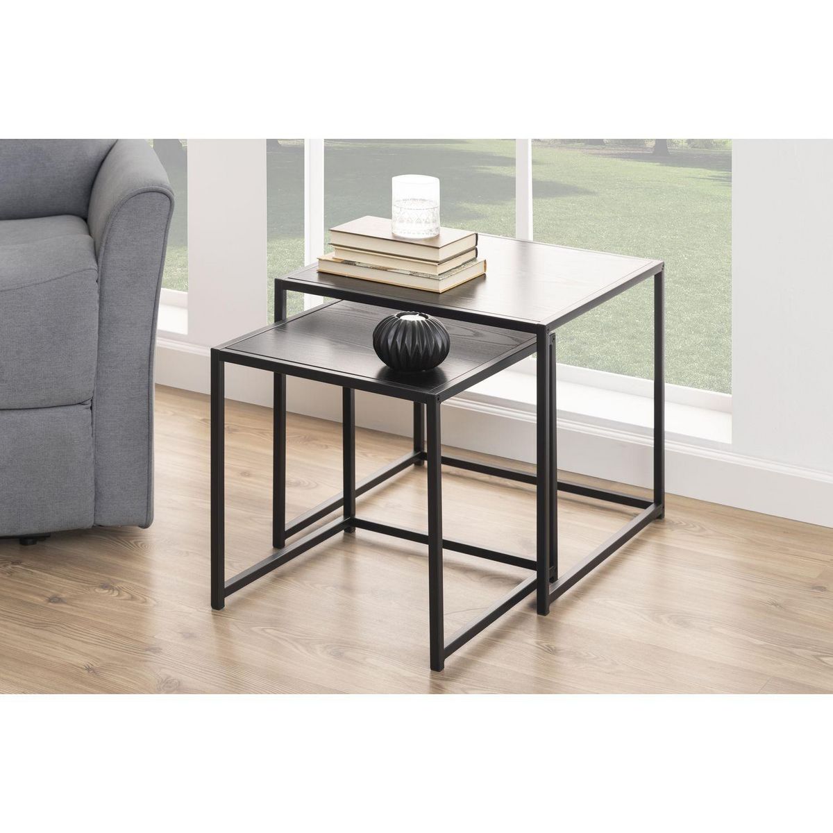 TOILINUX Duo de tables d'appoint encastrables en MDF et métal - Noir