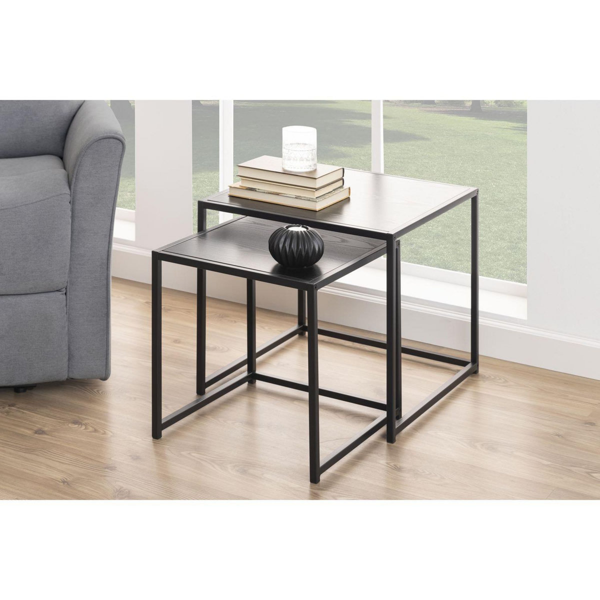 TOILINUX Duo de tables d'appoint encastrables en MDF et métal - Noir