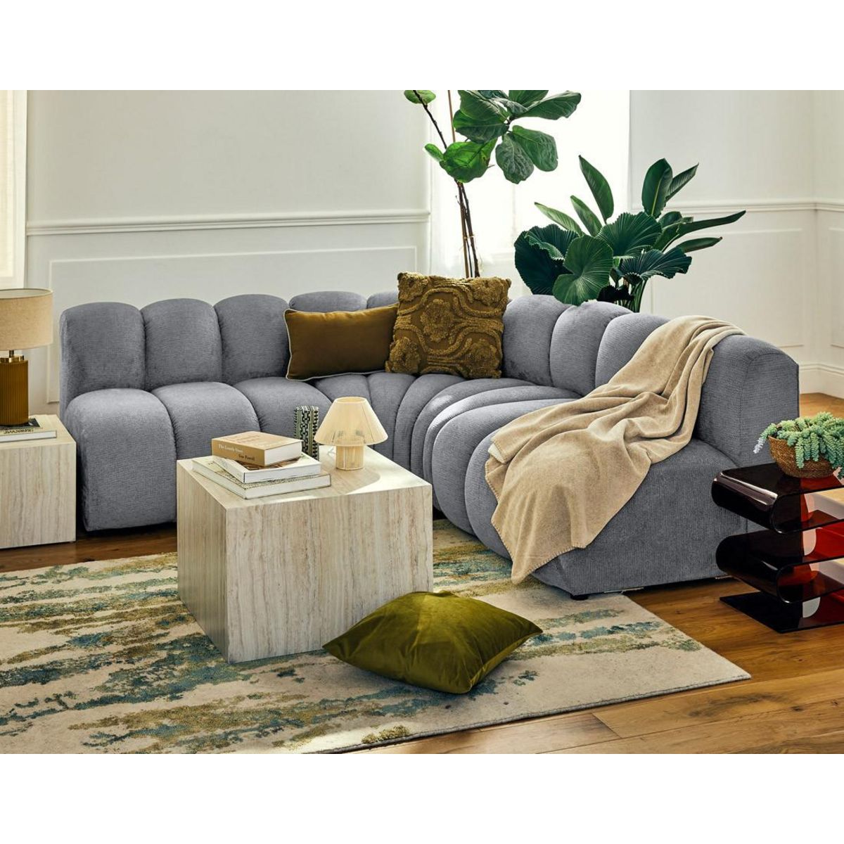 LISA DESIGN Debbie - canapé modulable d'angle réversible 4 places sans accoudoirs en tissu texturé