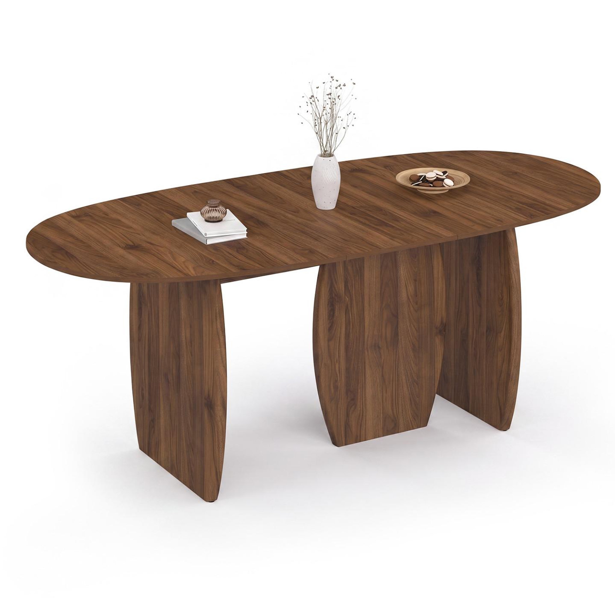 ID MARKET Table à manger extensible japandi ovale marilou 6-10 personnes 3 pieds noyer 160-200 cm