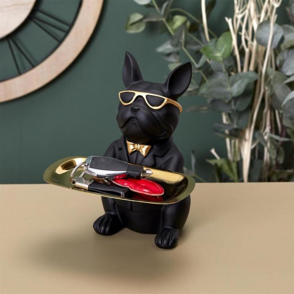 Paris Prix Statuette & Vide-Poche  Bulldog  21cm Noir