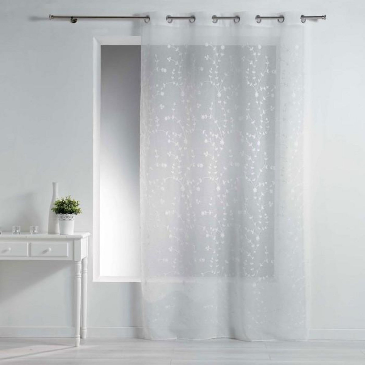 Paris Prix Rideau Voilage à Œillets  Petite Fleur  140x240cm Blanc