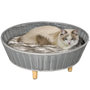 Voir la diapositive 1 : PAWHUT Canapé chien lit pour chien panier chat design scandinave avec coussin aspect fourrure dim. Ø 60 x 23,5H cm pieds bois pin résine tressée gris