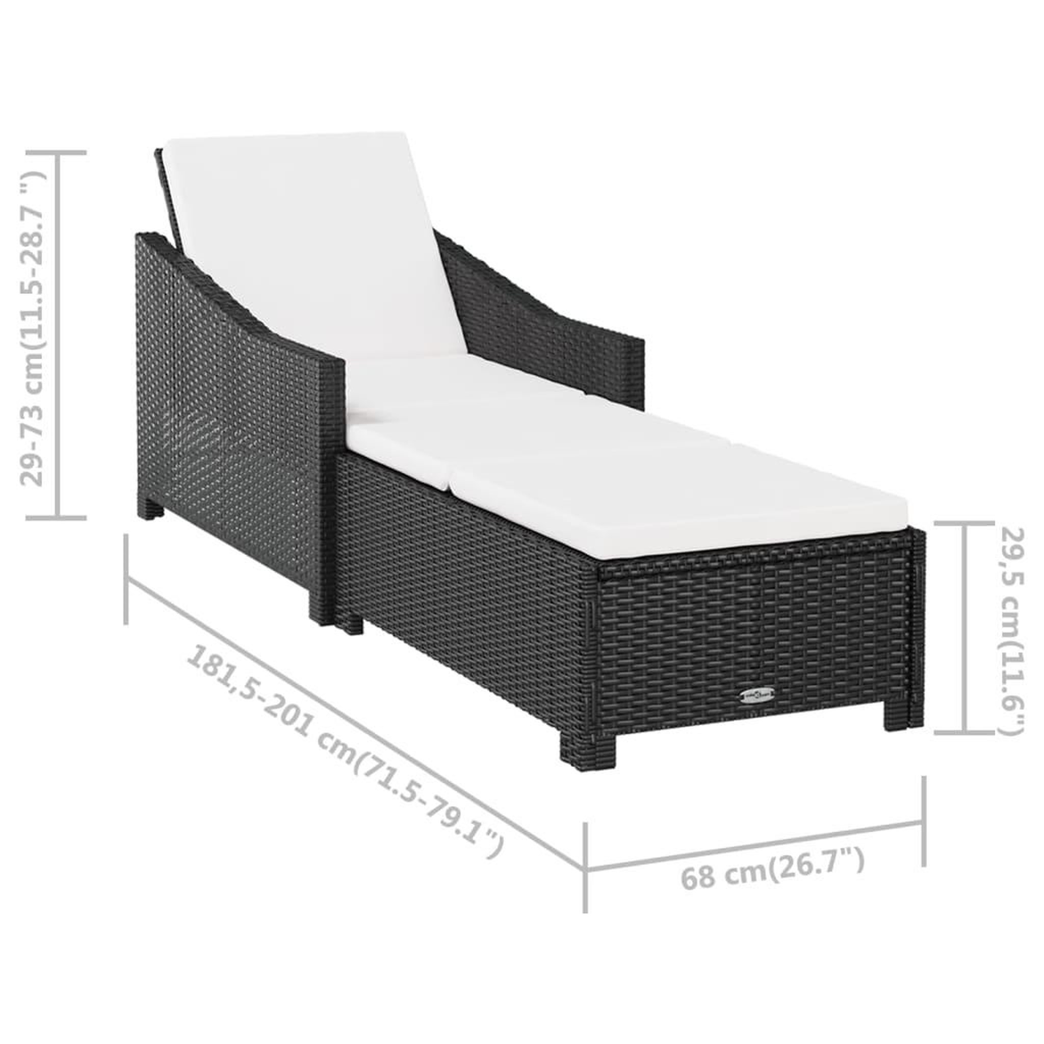 Voir la diapositive 6 : VIDAXL Chaise longue avec coussin blanc creme Resine tressee Noir