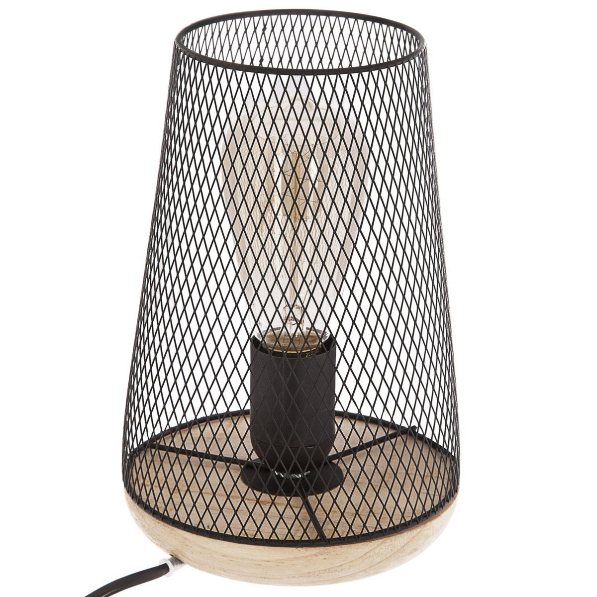 ATMOSPHERA Lampe à poser en fer et bois - H. 23 cm - Noir