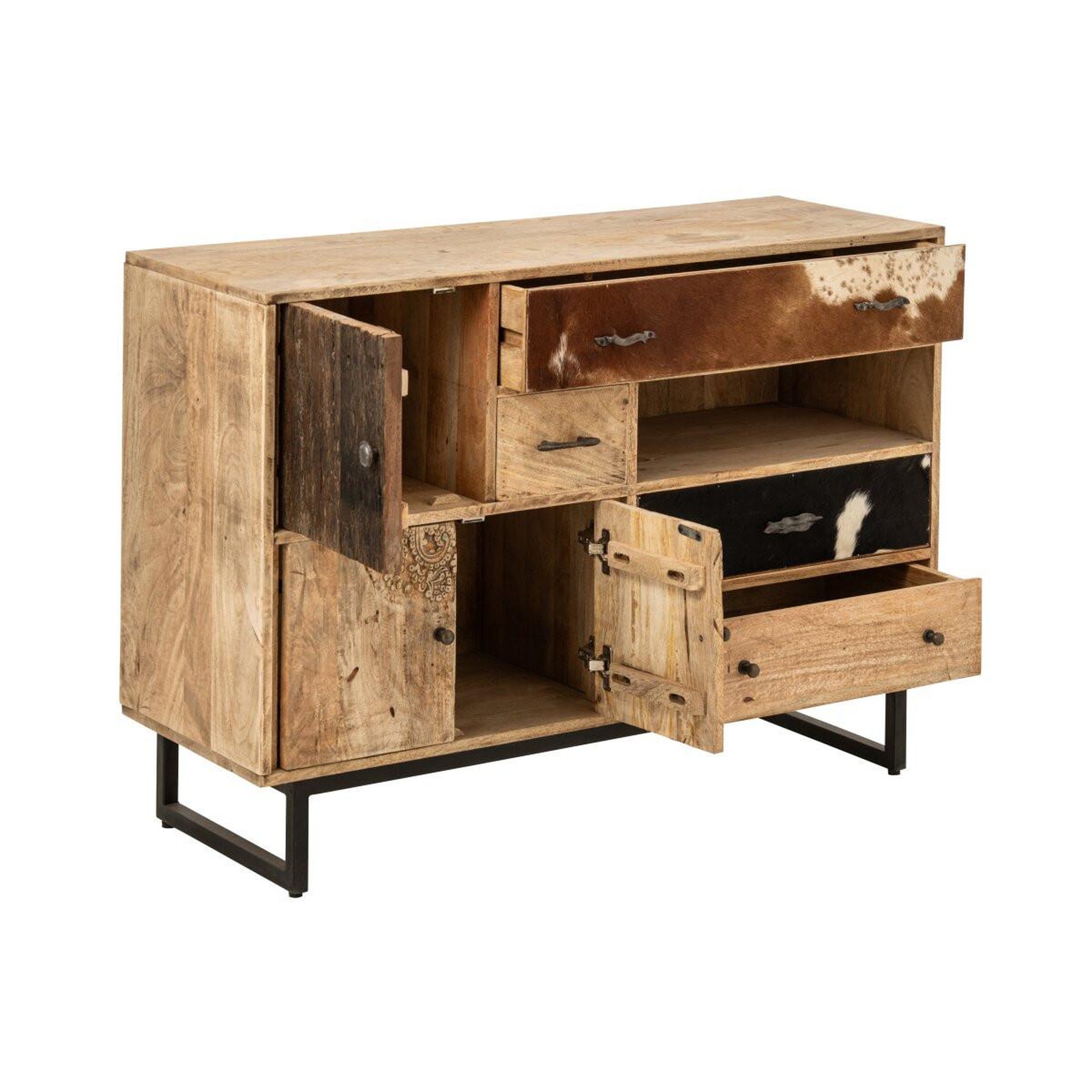 Voir la diapositive 5 : J-LINE Buffet 4 Tiroirs & 3 Portes en Bois  Jonas  115cm Naturel