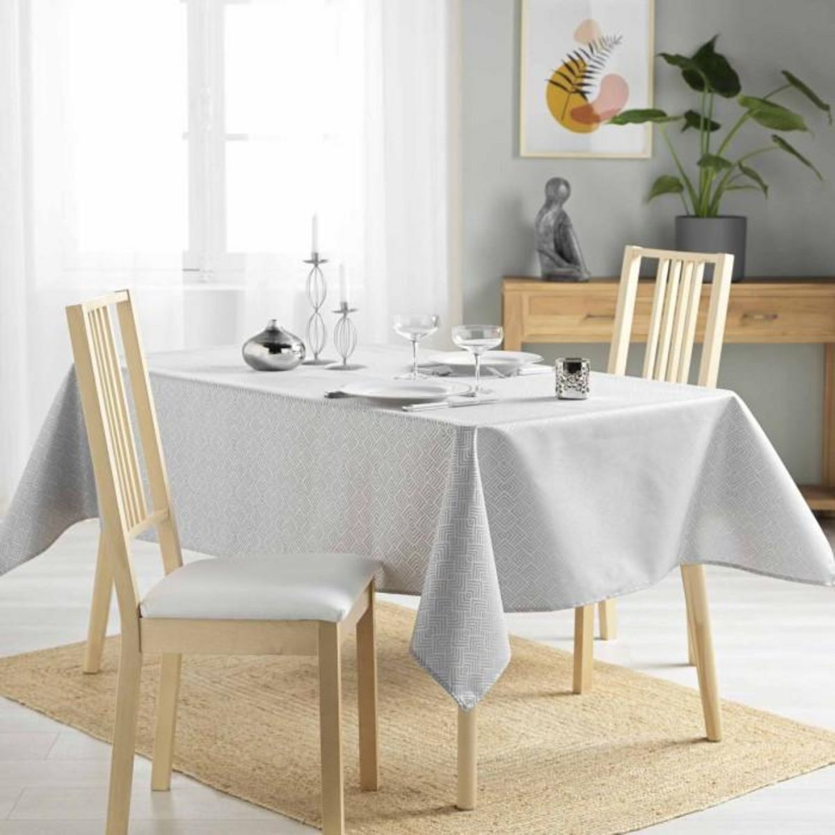 Paris Prix Nappe Jacquard Imprimé  Azuline  140x250cm Gris