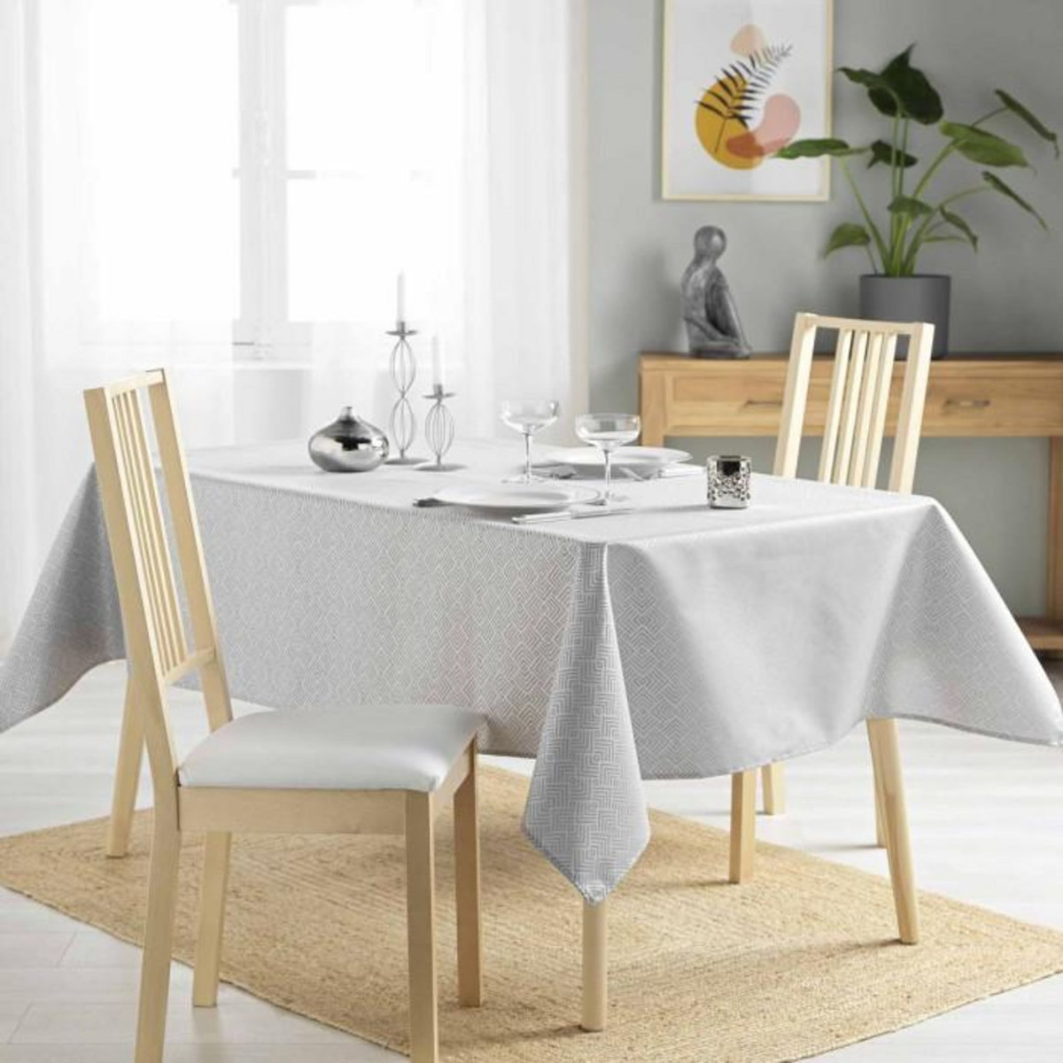 Paris Prix Nappe Jacquard Imprimé  Azuline  140x250cm Gris