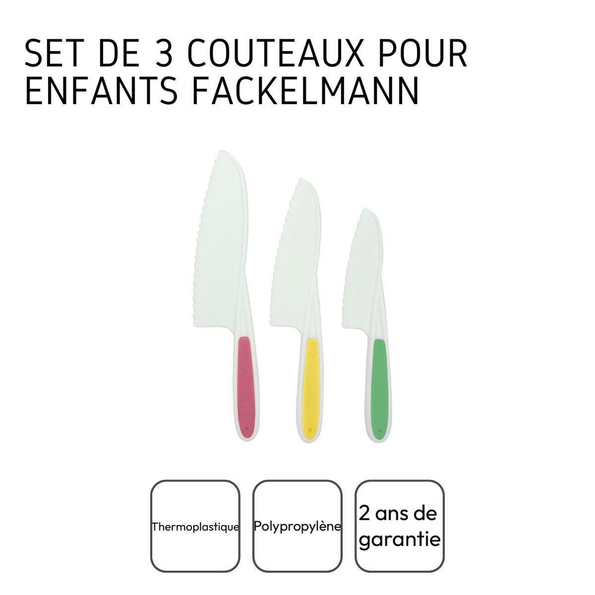 Voir la diapositive 4 : Fackelmann 3 couteaux de cuisine pour enfants 22 à 27 cm fackelmann mini monster