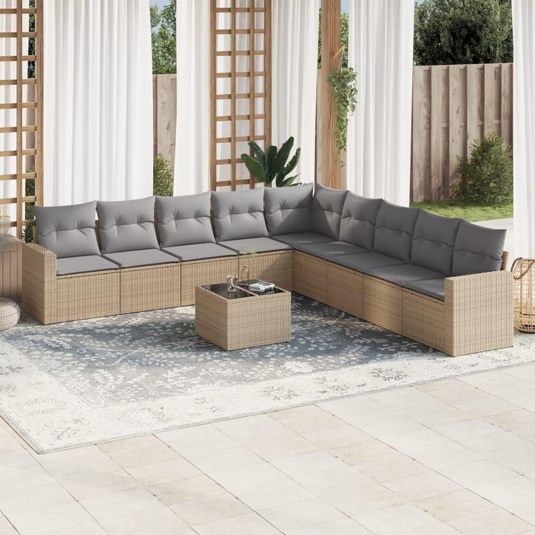 VIDAXL Salon de jardin avec coussins 10 pcs beige resine tressee