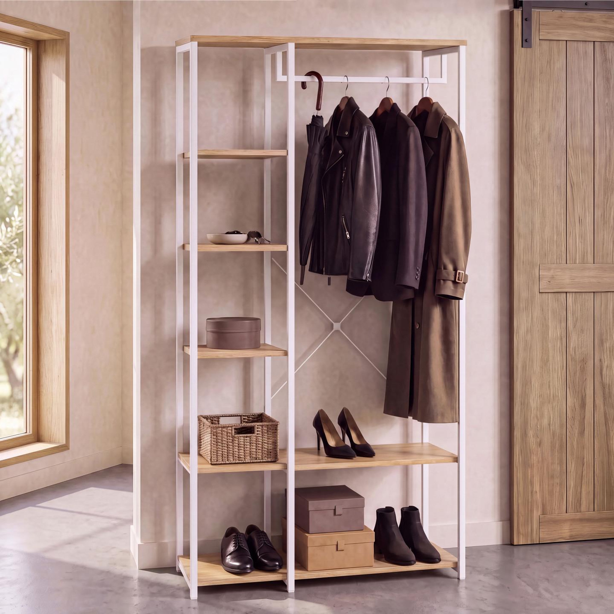 Voir la diapositive 6 : ID MARKET Dressing penderie étagères l. 90 cm detroit design industriel bois et métal blanc