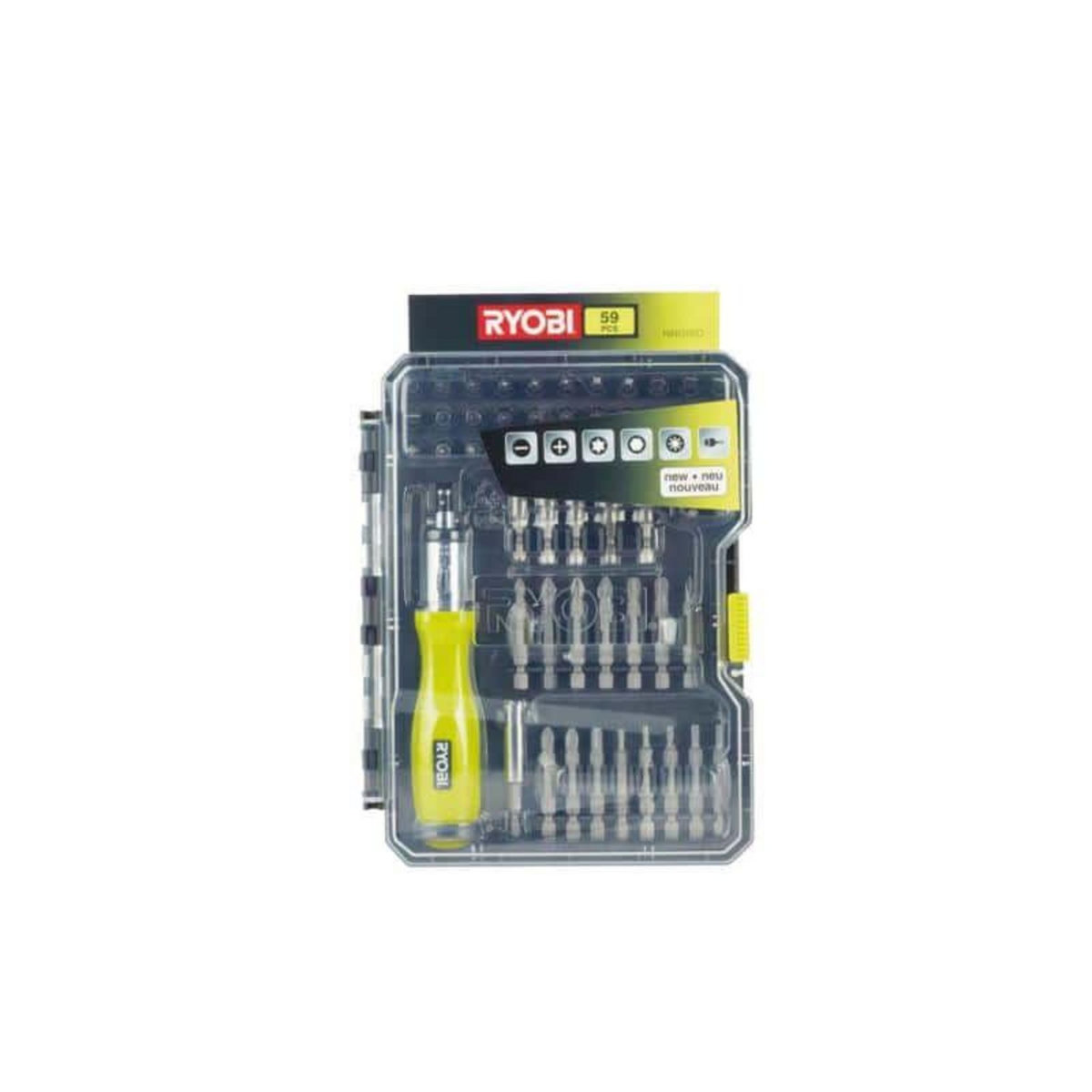 Ryobi Coffret RYOBI 59 accessoires de vissage-boulonnage avec tournevis à cliquet RAK59SD