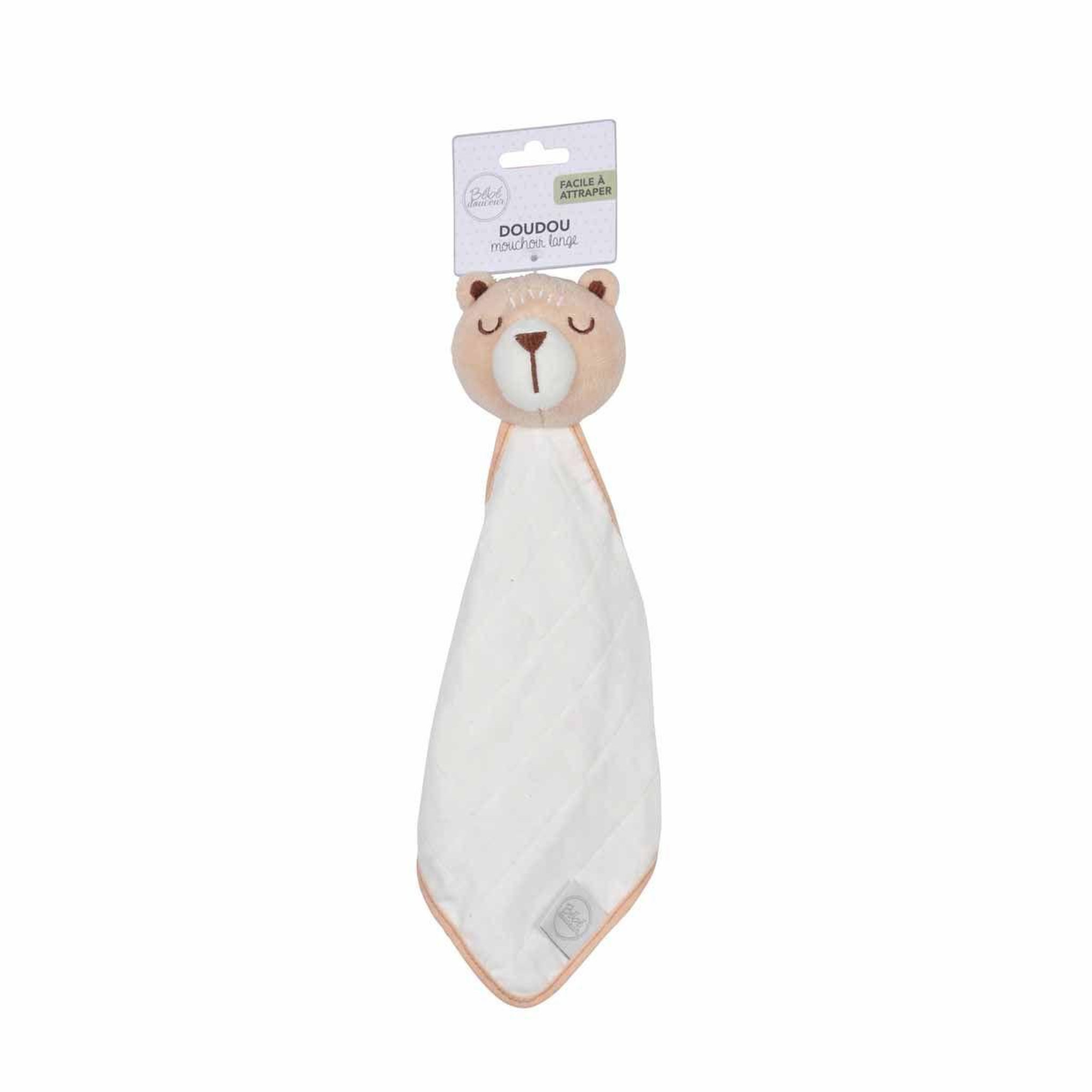 Voir la diapositive 2 : BEBE DOUCEUR Doudou avec lange  ourson  18cm beige