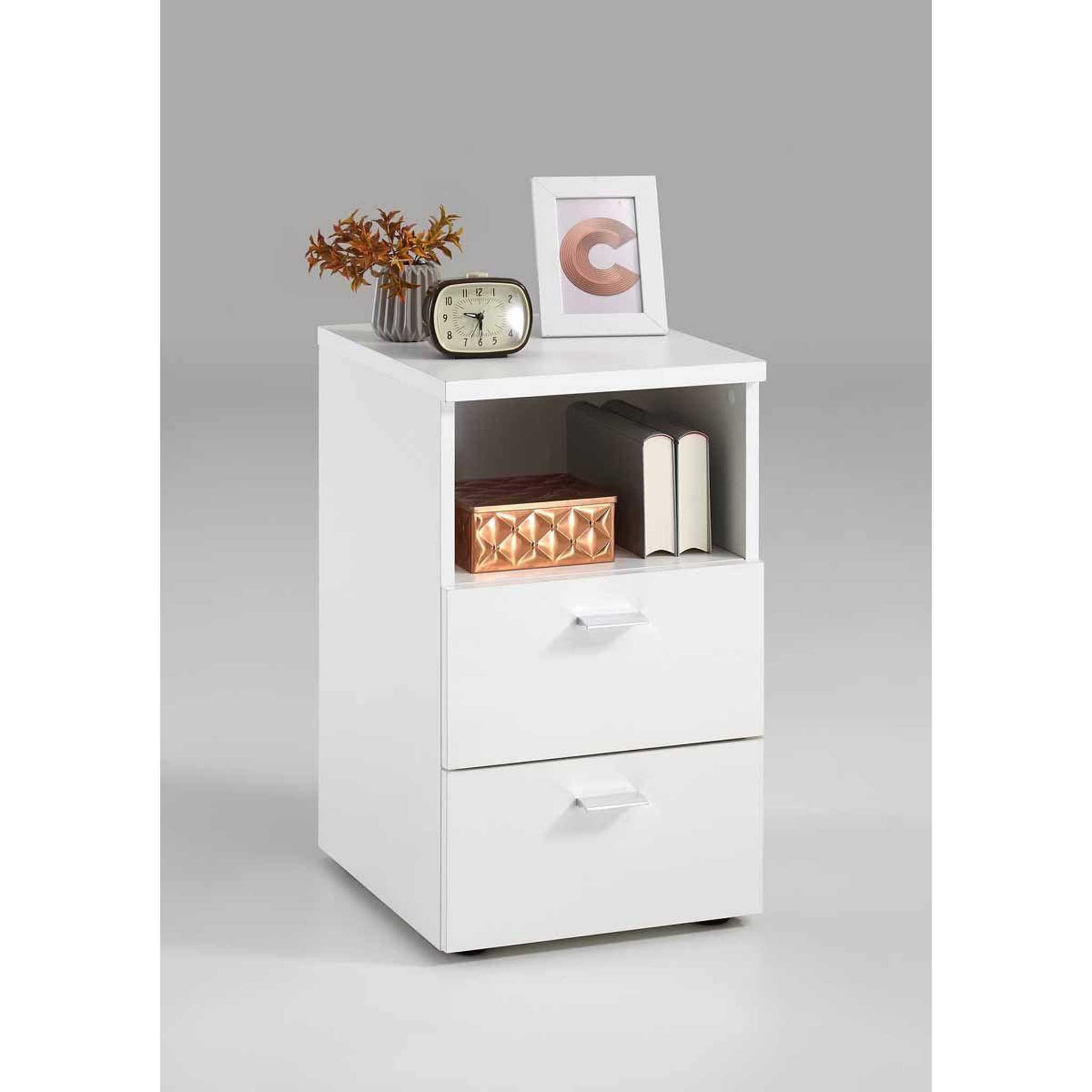 Voir la diapositive 2 : Paris Prix Table de chevet 2 tiroirs  macom  61cm blanc