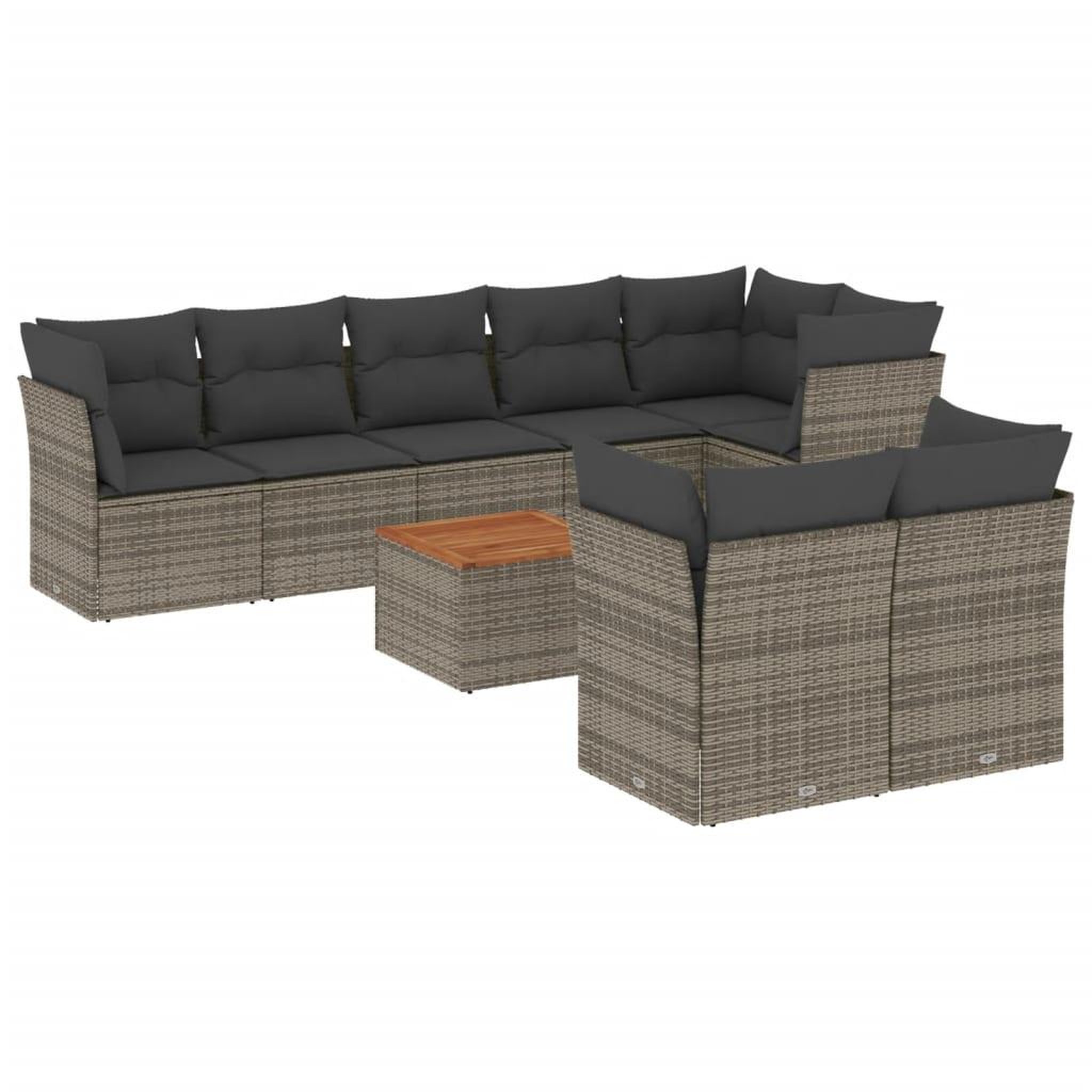 Voir la diapositive 2 : VIDAXL Salon de jardin 9 pcs avec coussins gris resine tressee
