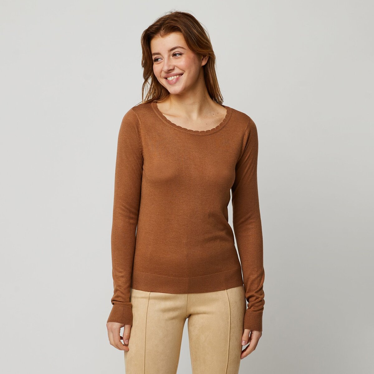 INEXTENSO Pull beige camel femme pas cher 