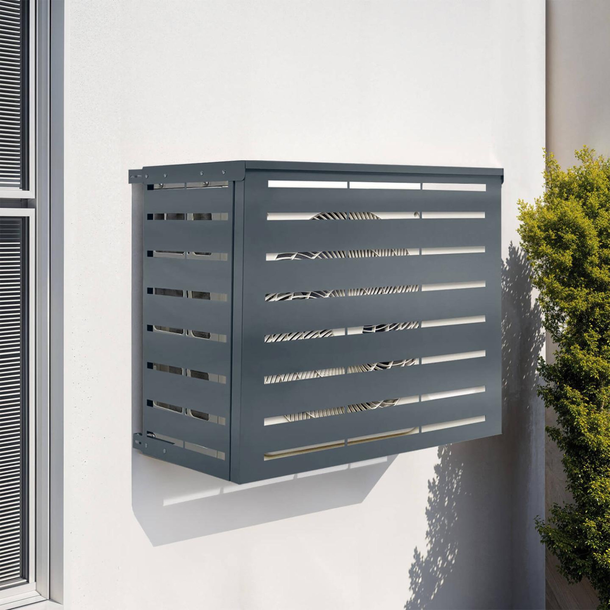 Voir la diapositive 6 : ID MARKET Cache climatiseur 95 x 50 x 80 cm métal gris anthracite protection unité extérieure pour pompe à chaleur