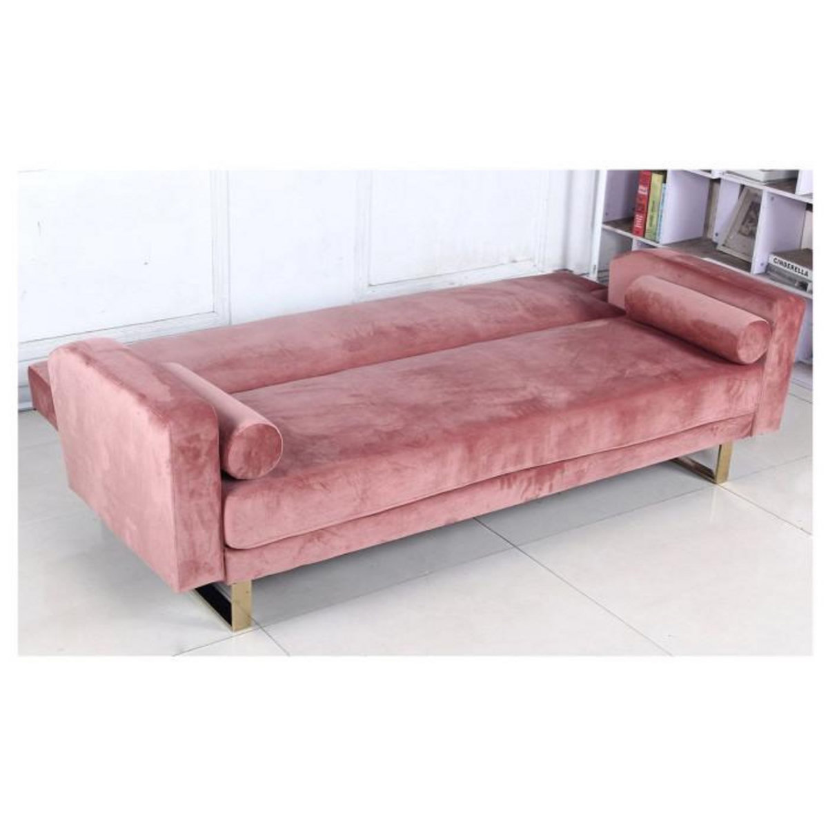 Paris Prix Canapé Convertible Velours  Albine  210cm Rose