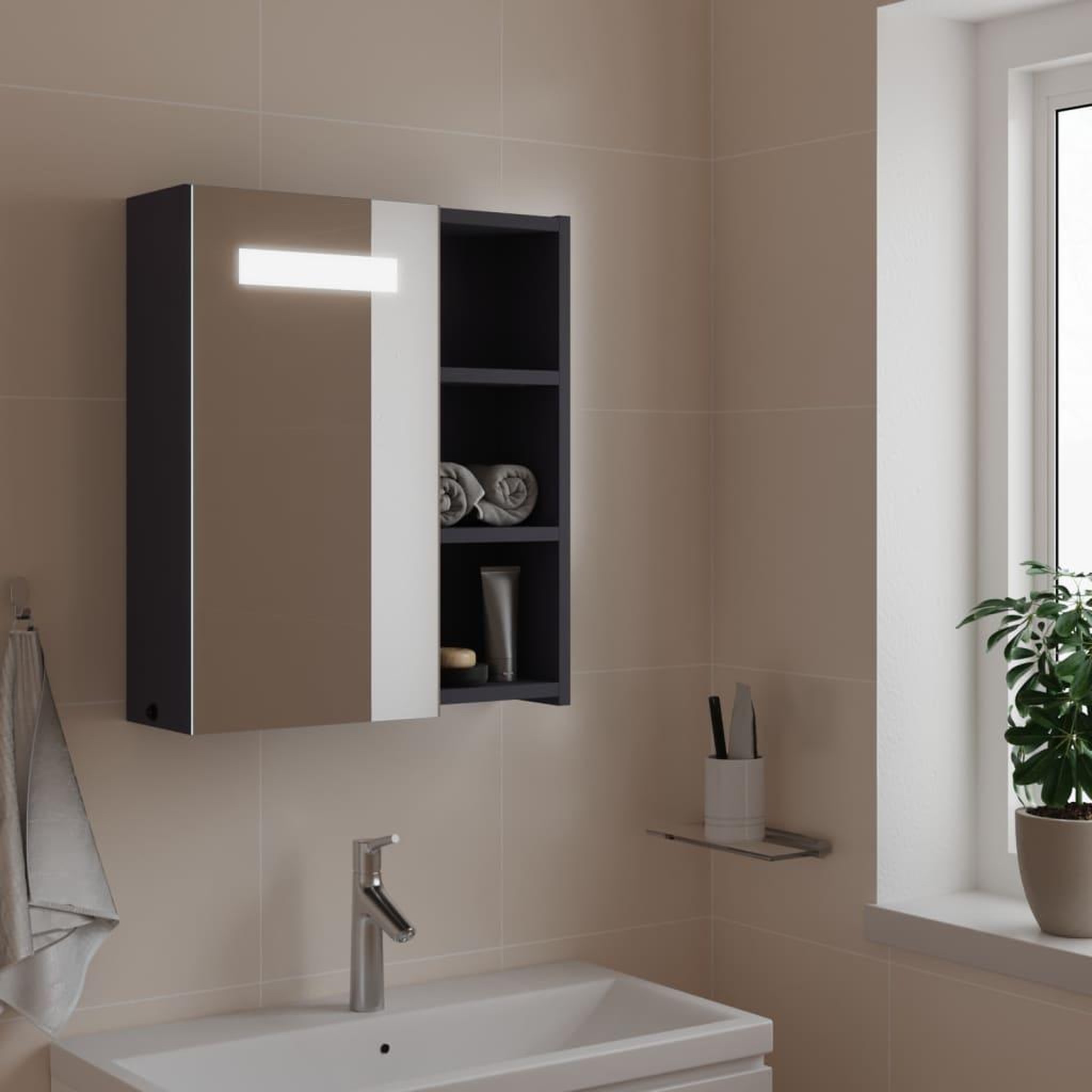 VIDAXL Armoire de salle de bain a miroir avec LED gris 45x13x52 cm