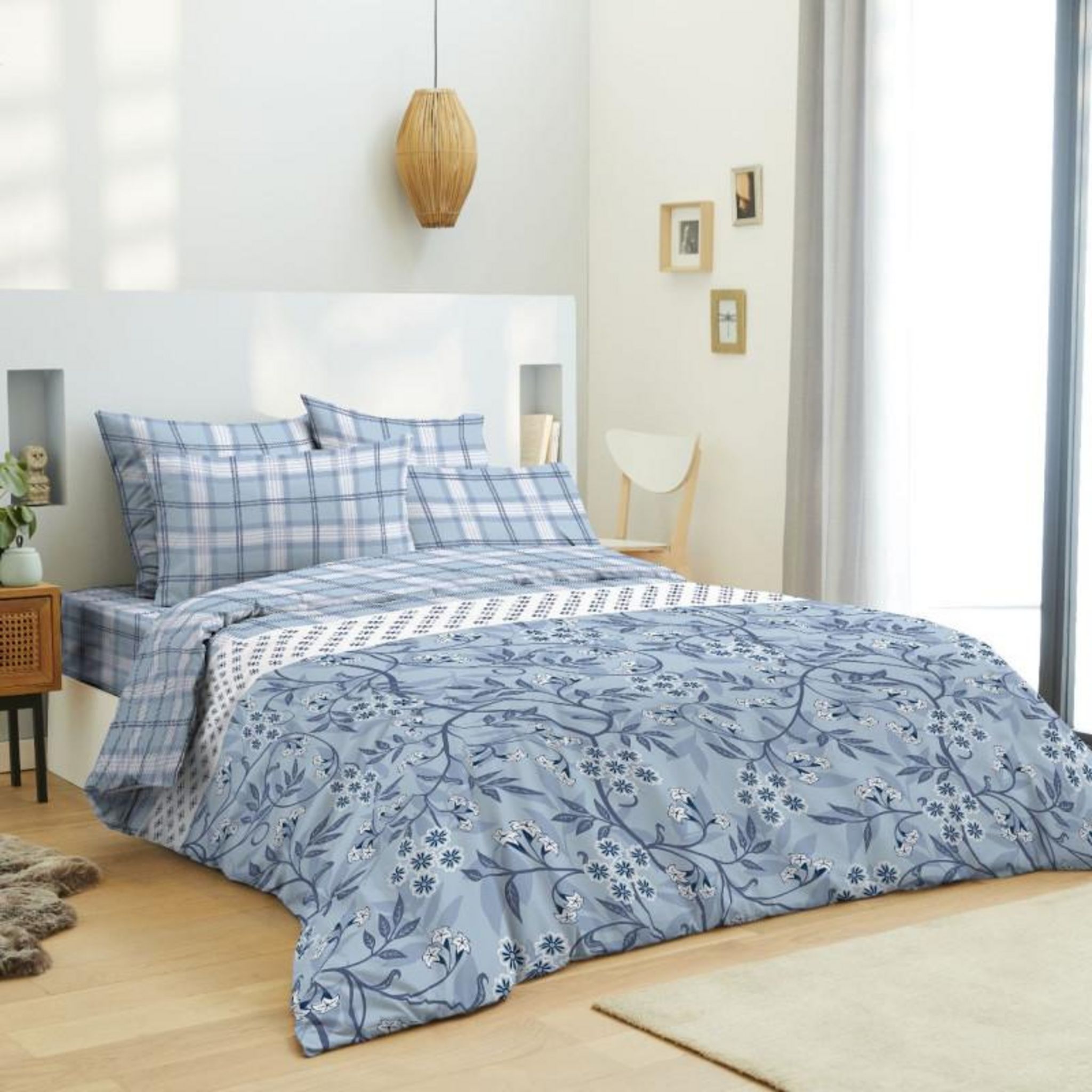 UNIVERS DECOR Pack Complet Housse De Couette Réversible Pour Lit 140 X 190 Cm Heart Bleu