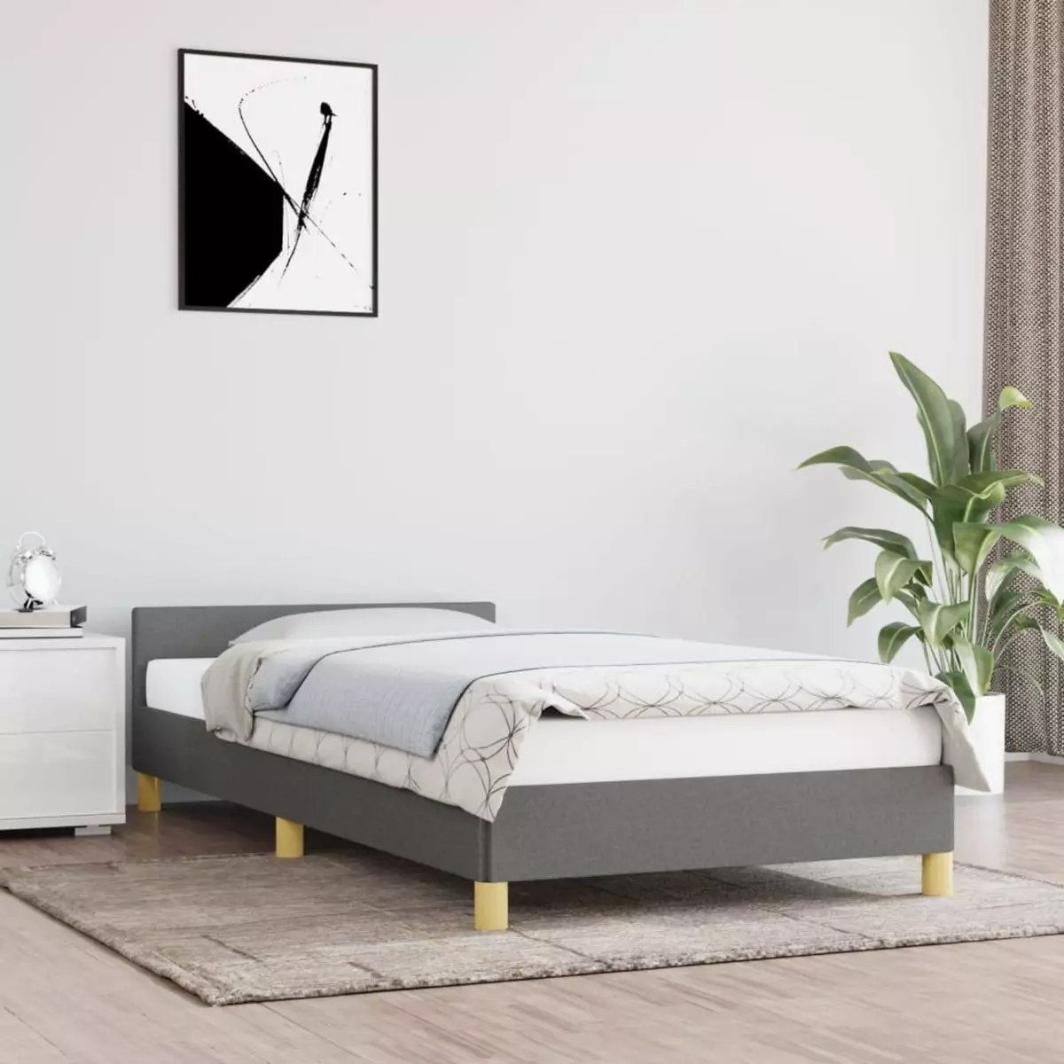 VIDAXL Cadre de lit avec tete de lit Gris fonce 90x200 cm Tissu