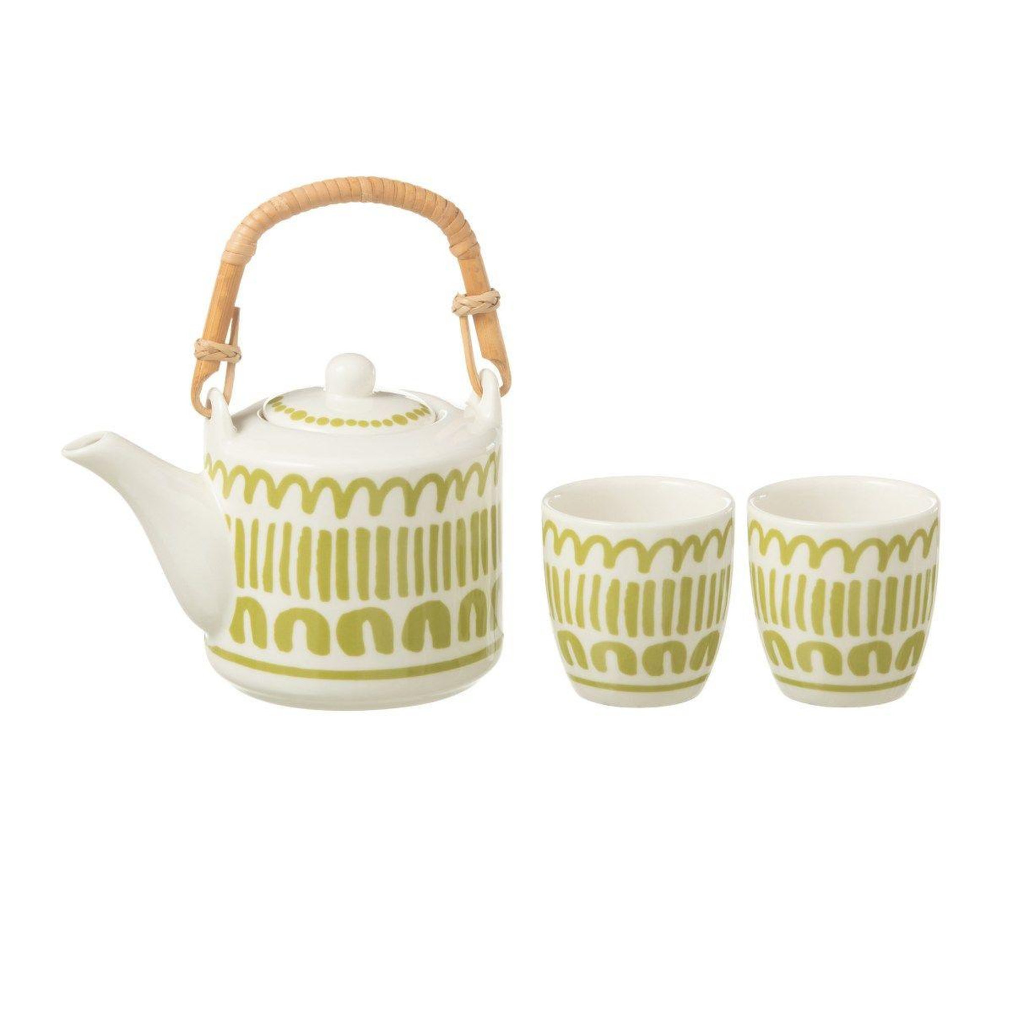 J-LINE Théière & 2 tasses Design Lignes  Fiesta Sud  16cm Vert