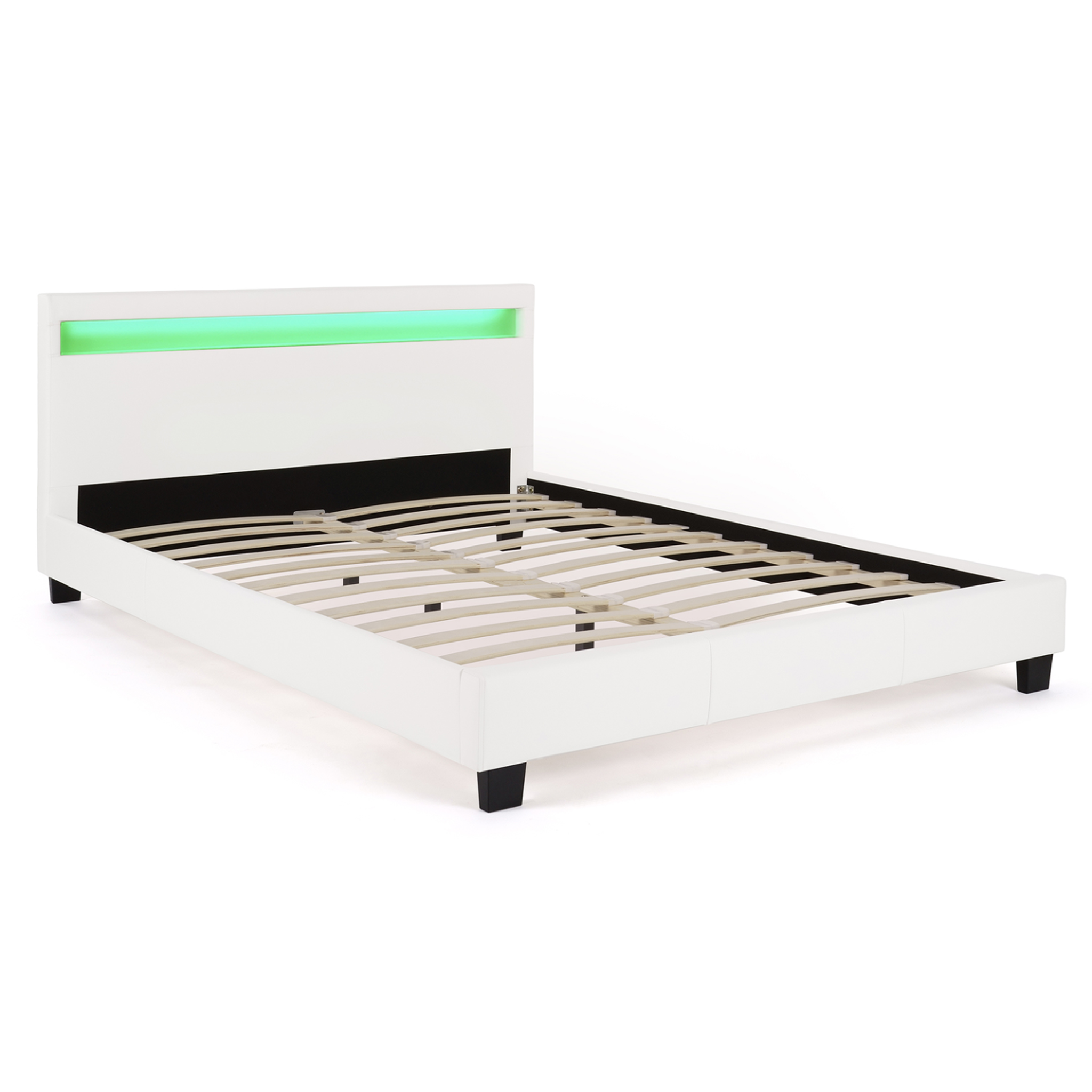 Voir la diapositive 5 : ID MARKET Lit double neo avec tête de lit led intégrées et sommier 140 x 190 cm pvc blanc