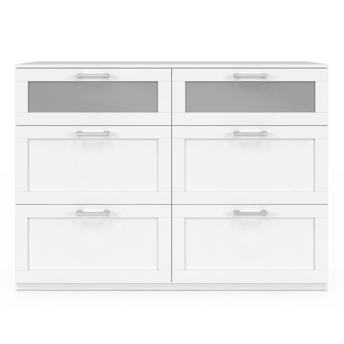 ID MARKET Commode 6 tiroirs VITO 110 cm bois blanc et effet givré