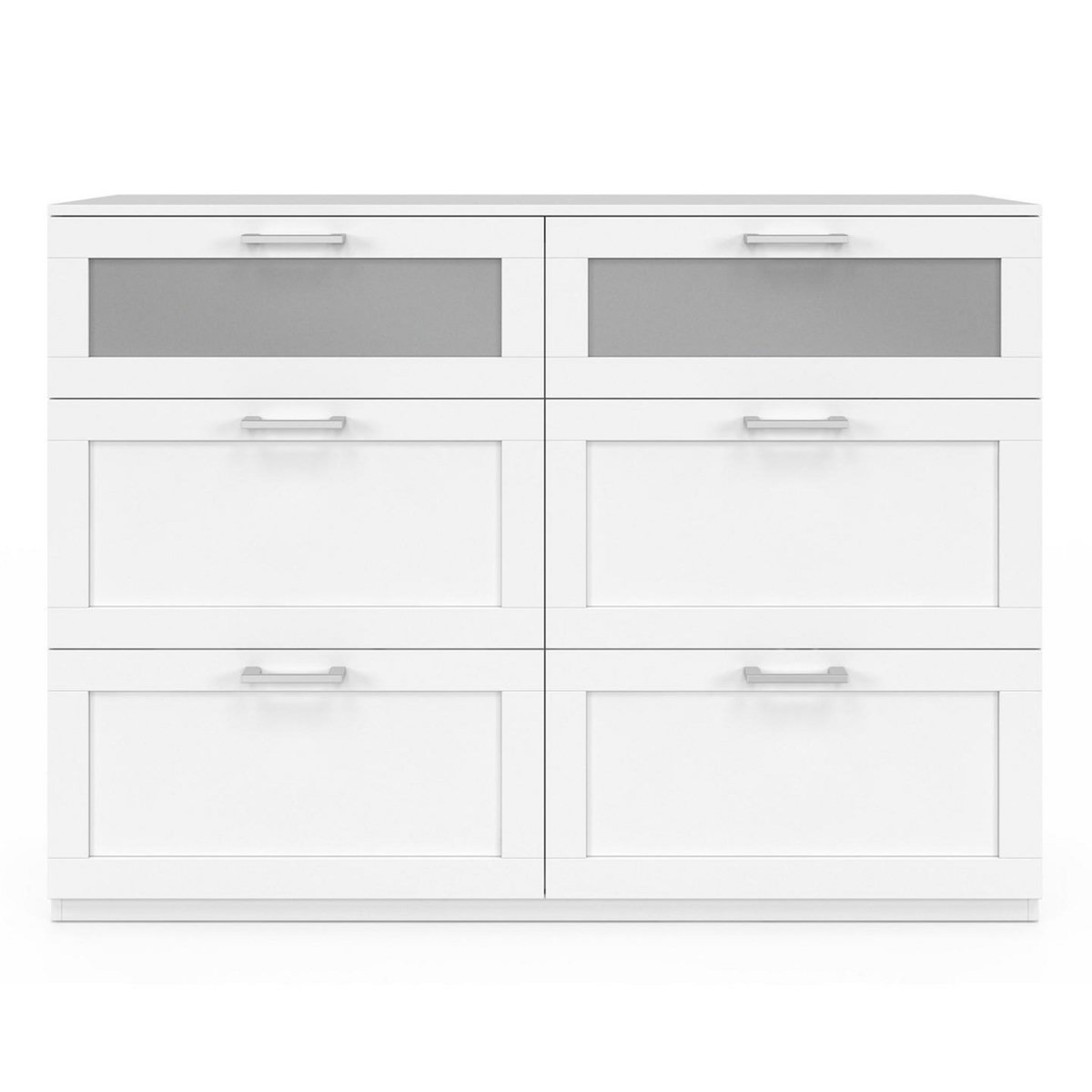ID MARKET Commode 6 tiroirs VITO 110 cm bois blanc et effet givré